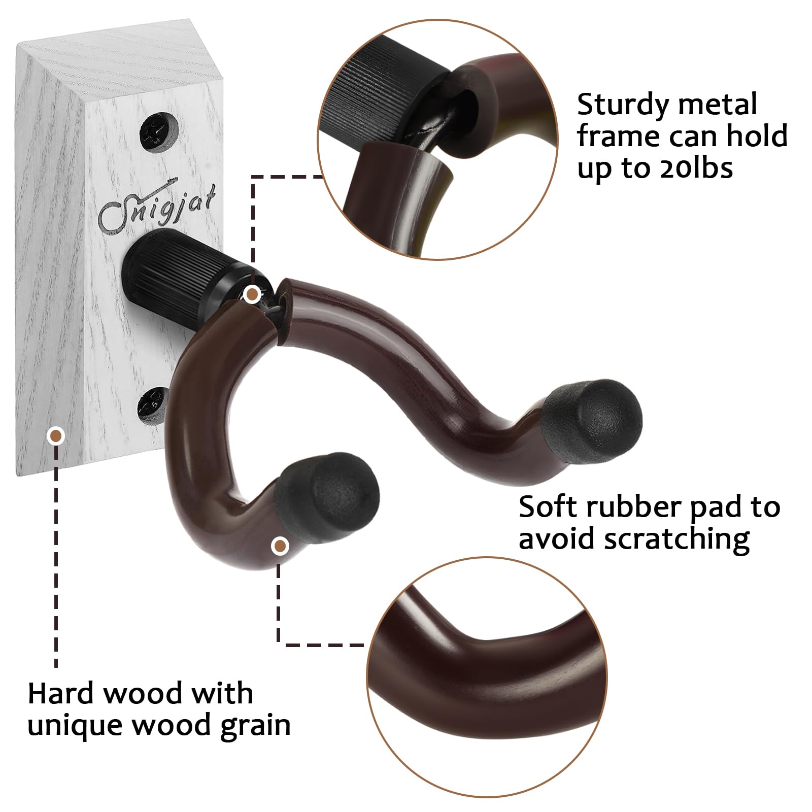 SNIGJAT 4-Pack Guitar Wall Mount, Hardwood Guitar Hanger Hook Stand Holder for Acoustic Bass Banjo Mandolin String Instrument St