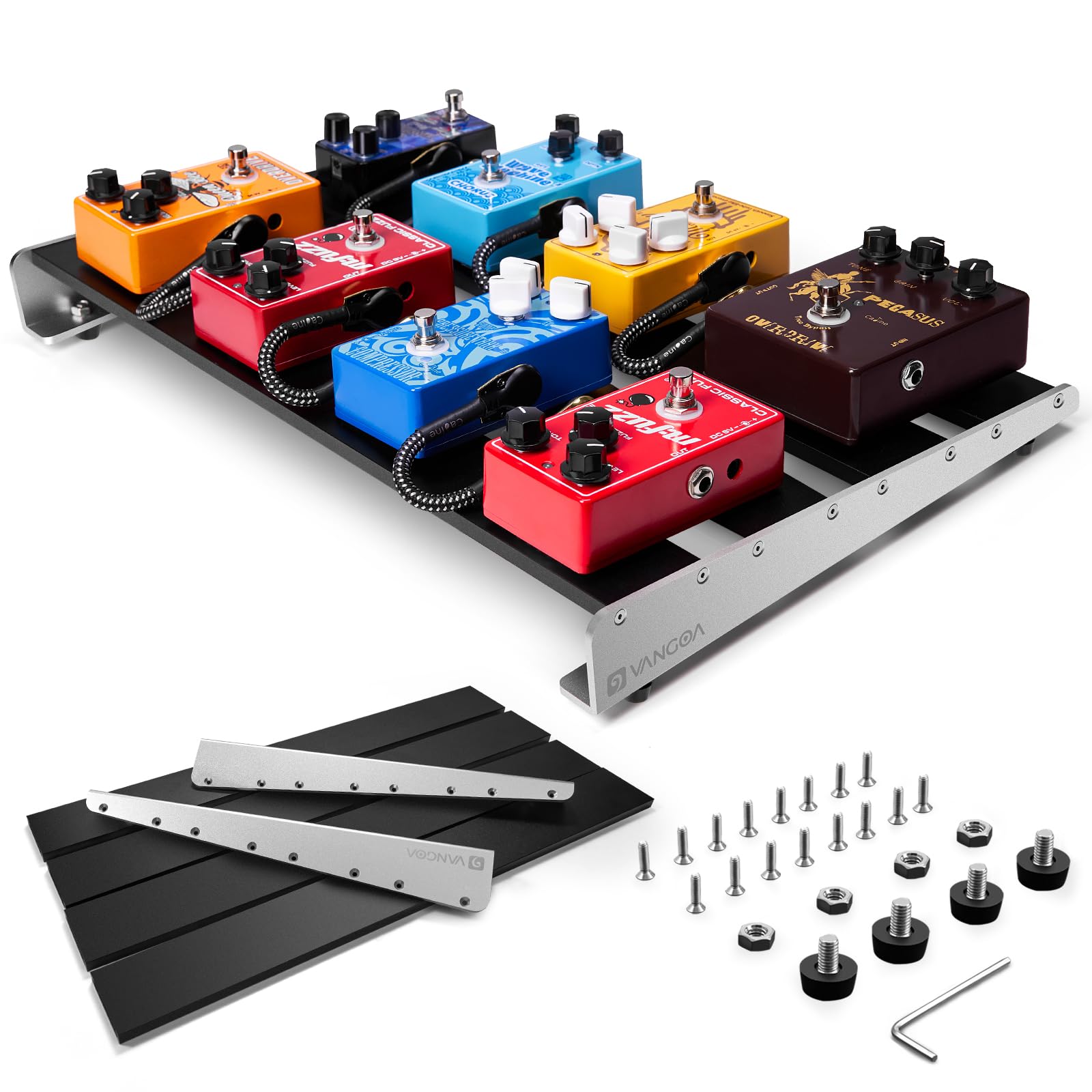 Vangoa Guitar Pedal Board, Aluminium Alloy 2.8Lb Light Pedal Board 18.1''   11.8''   1.9'' Sturdy Effect Pedalboard For 8-12 Ped