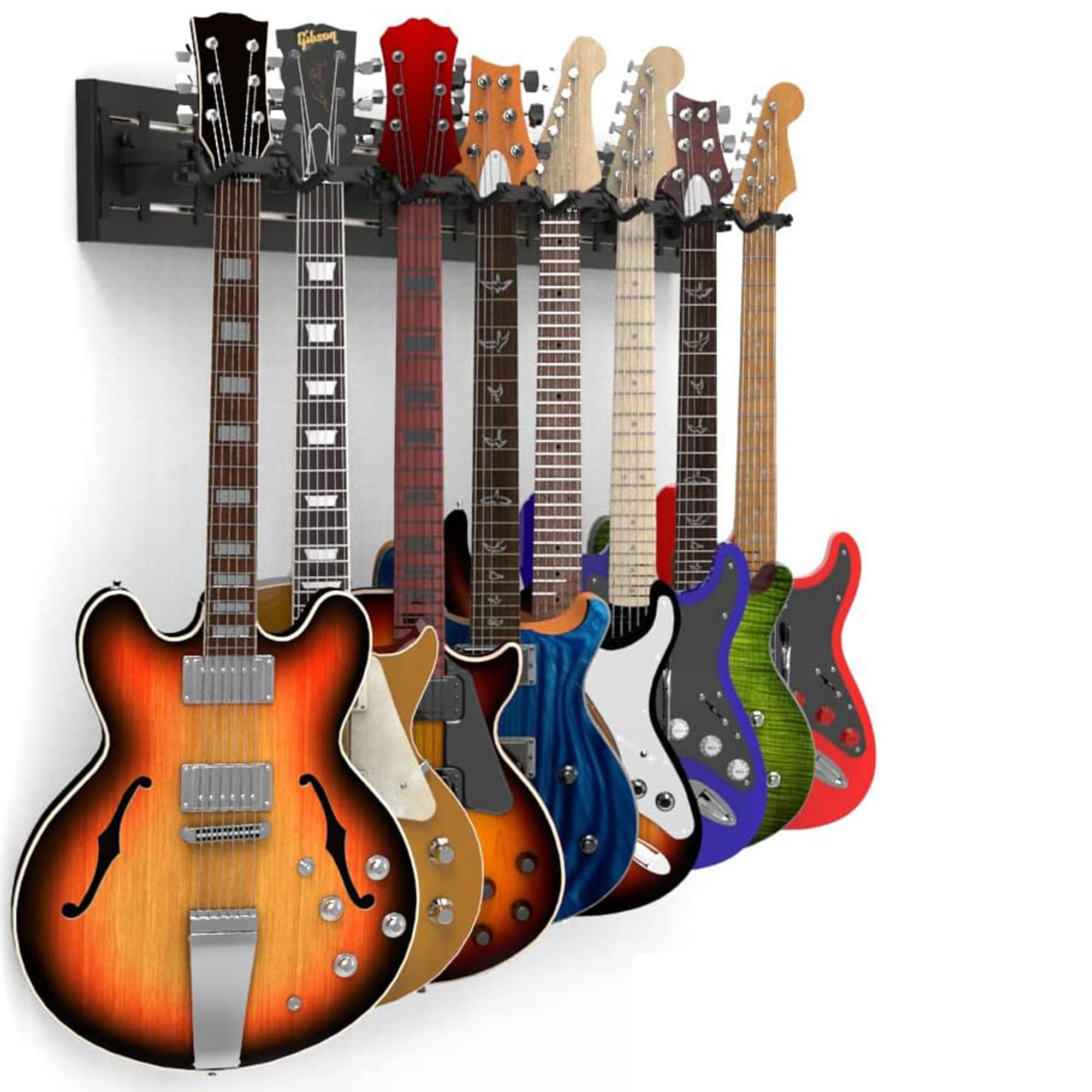 Dldirect Multiple Wall Mount With 8 Guitar Holder Locking System, 48-Inch Black Hanger For Guitars And Ukuleles