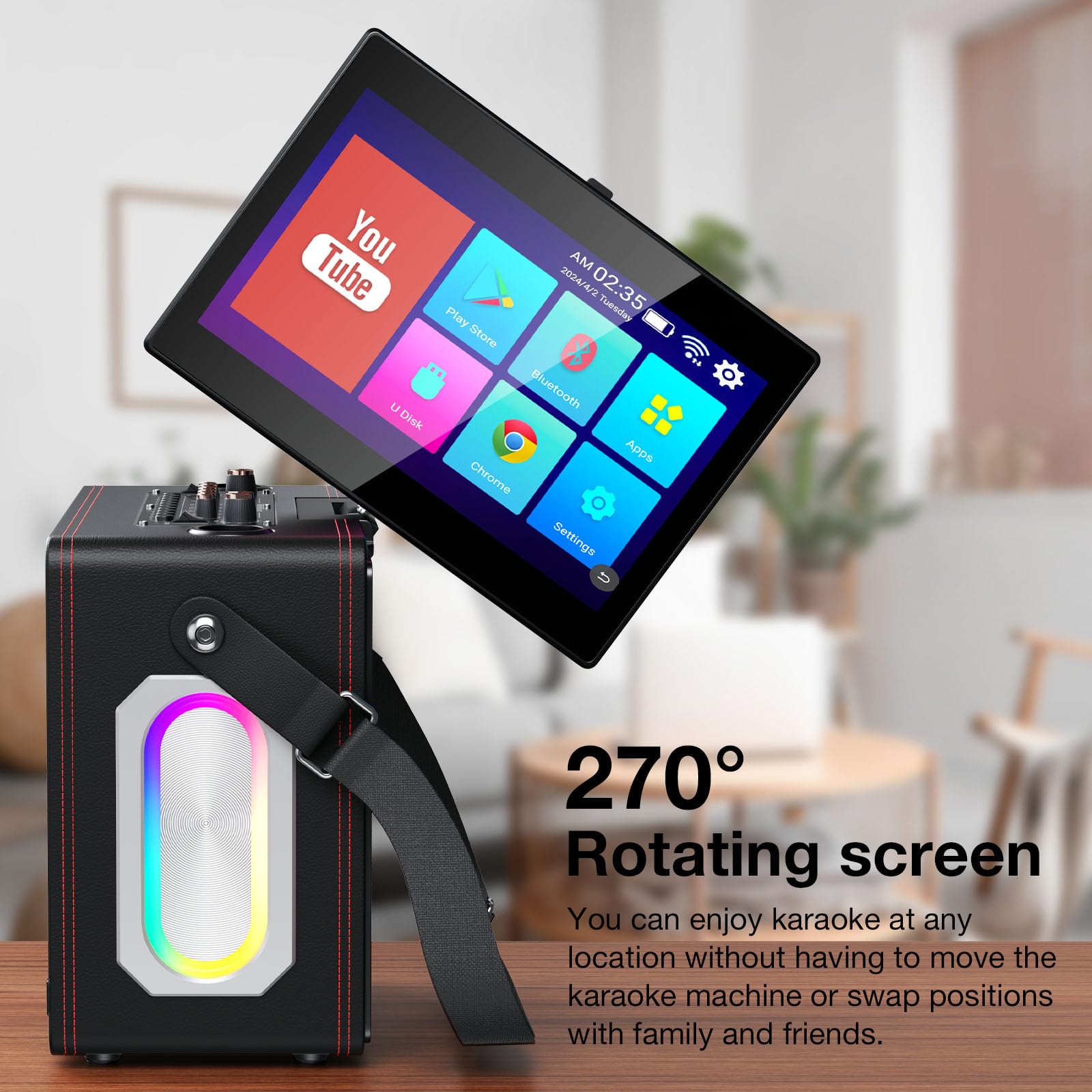 Smart Karaoke Machine with Lyrics Display, Built-in 14.0'' Touch Screen, with Bluetooth Party Speaker and Two Wireless Mics, Por