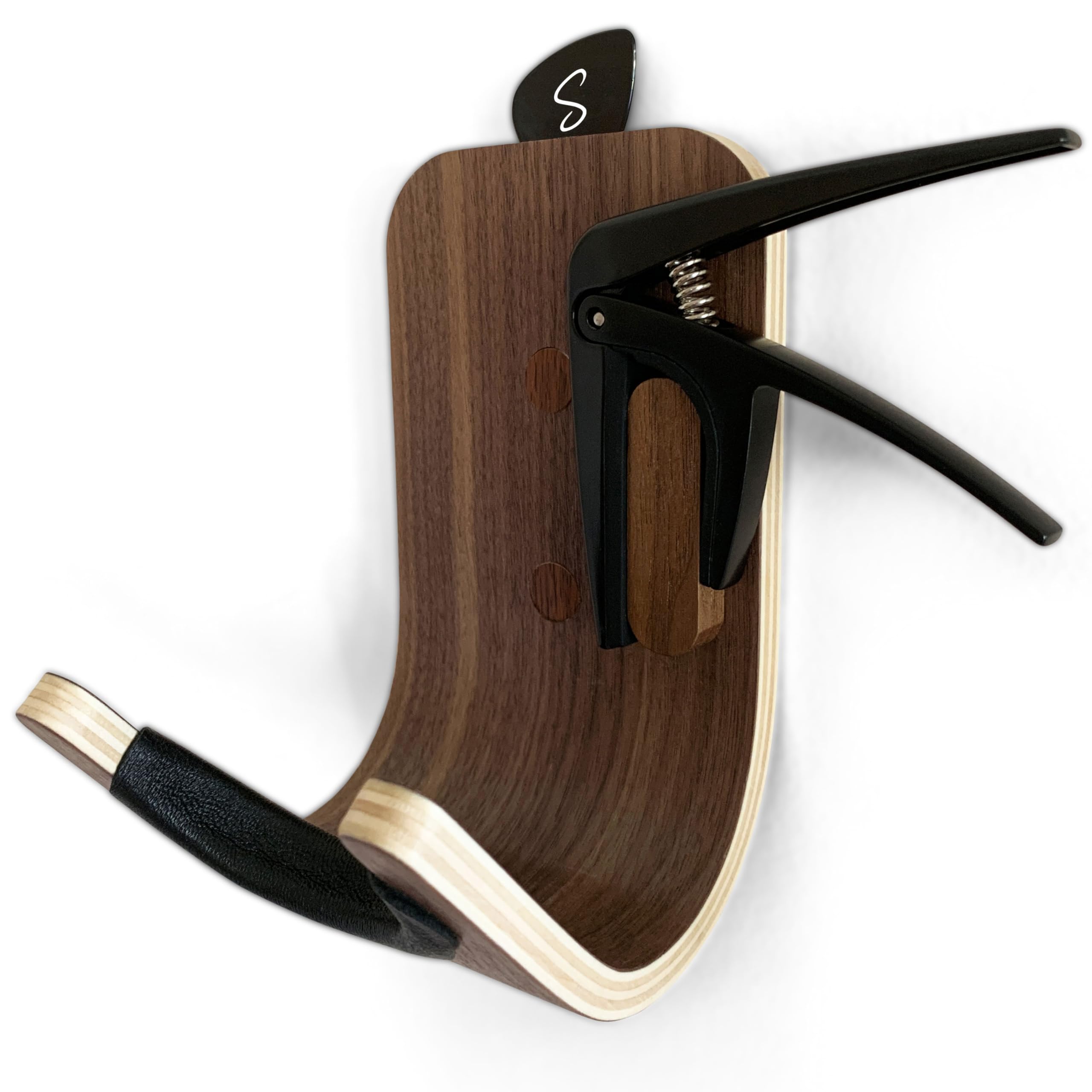 Guitar Wall Mount Hooks 2 Pack: Modern Design Guitar Hanger for Storage & Display. Heavy Duty Ply Wood Guitar Hook Holder for th