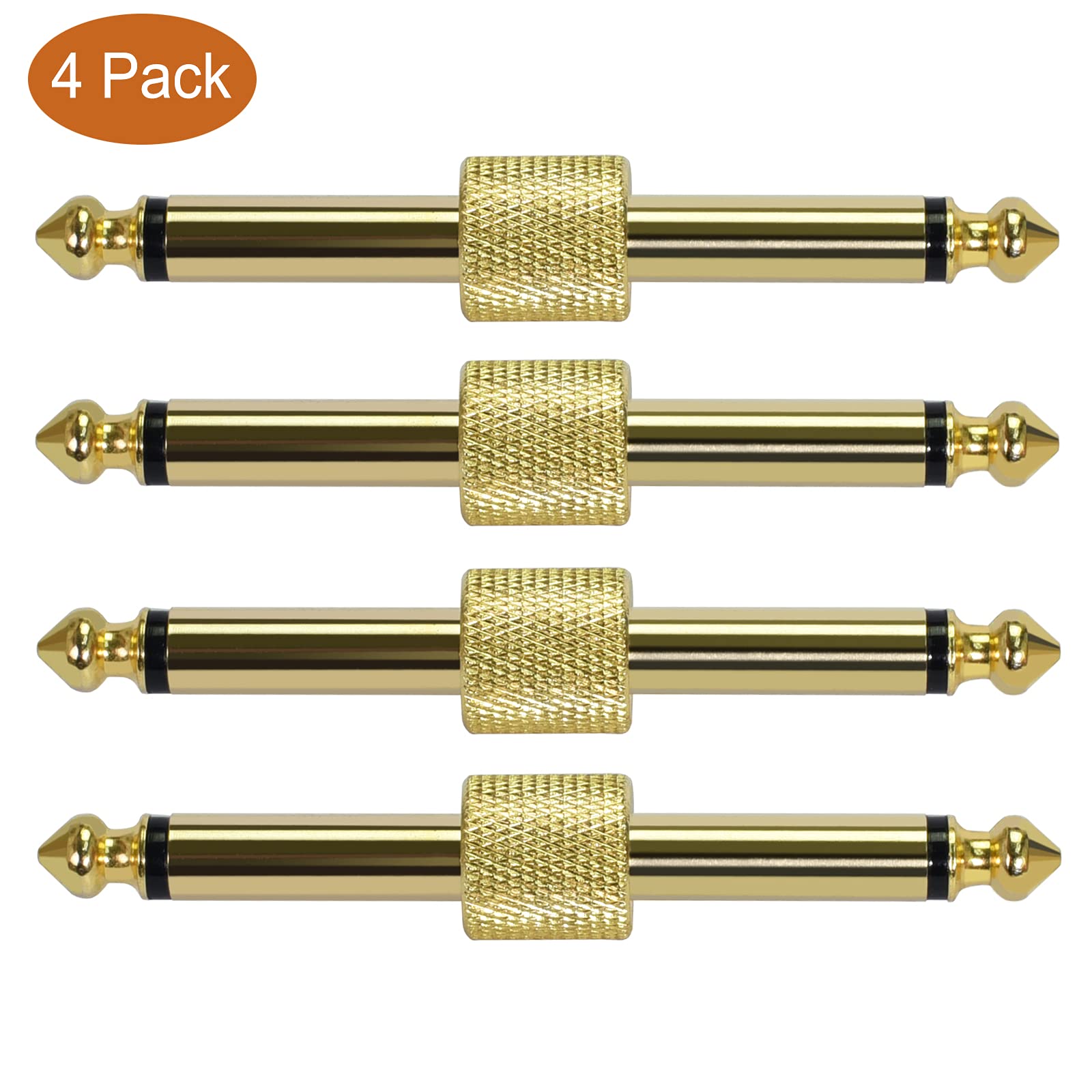 Amuzik Guitar Pedal Coupler Straight Type 1/4 inch Guitar Pedal Connector 6.3mm for Effect Pedalboard Space Saving, Gold Planted