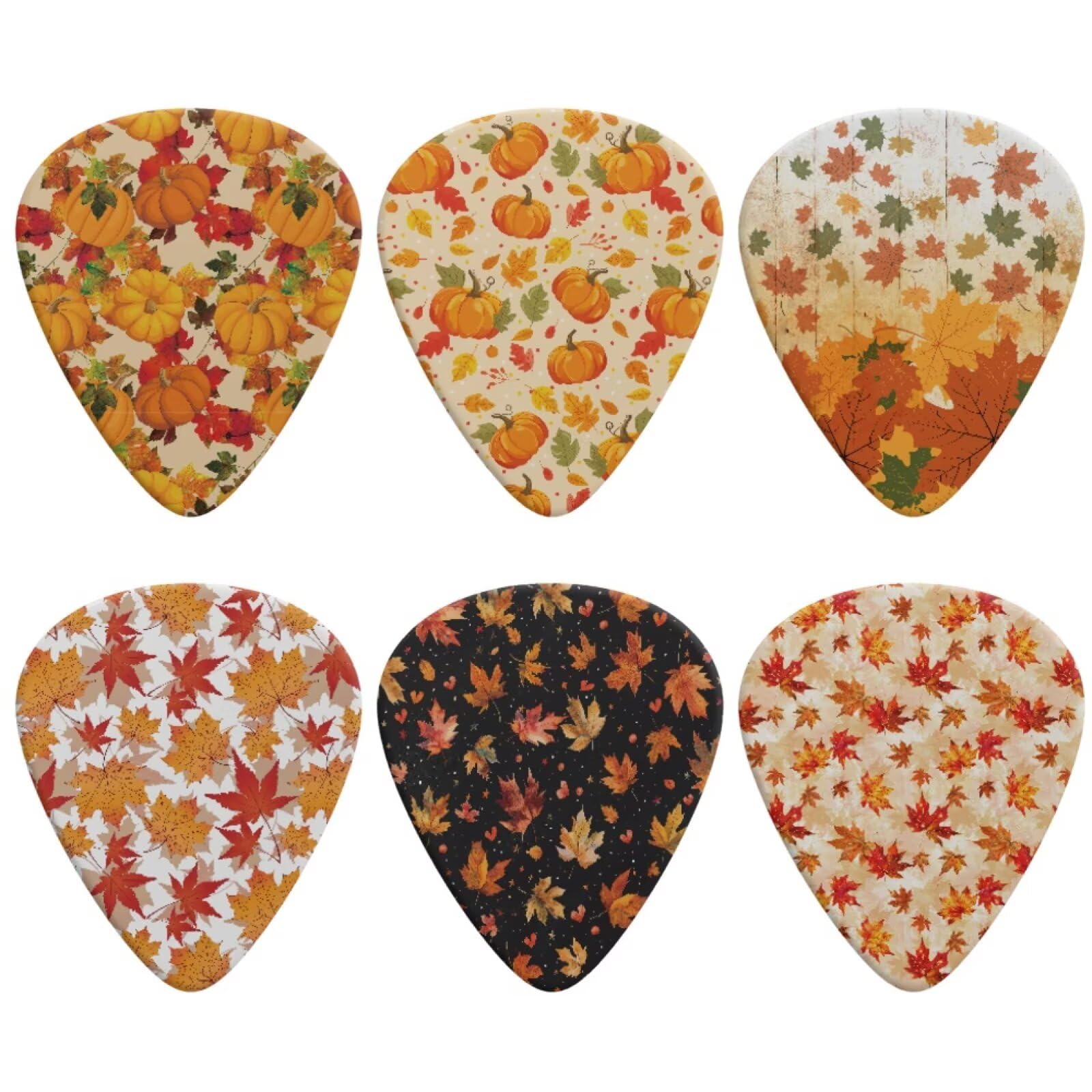 Jeiento Autumn Maple Leaf Guitar Picks 6 Pack,Thin, Medium, Heavy Picks,for Bass, Electric Guitar Thanksgiving Decoration for Wo