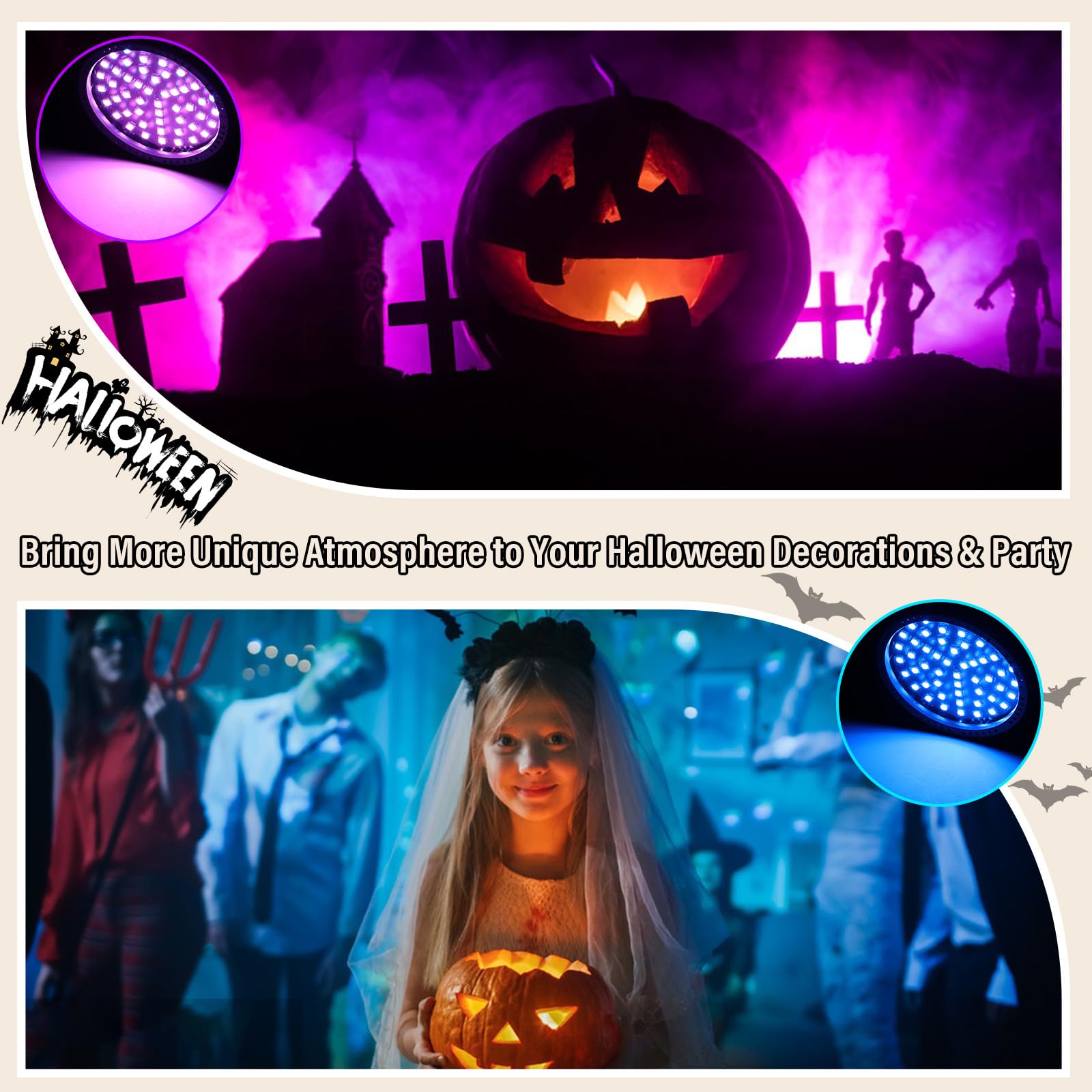 Telbum Battery Powered Strobe Light Halloween, Rechargeable Party Strobe Lights Remote Control & Sound Activated RGB 10W Wireles