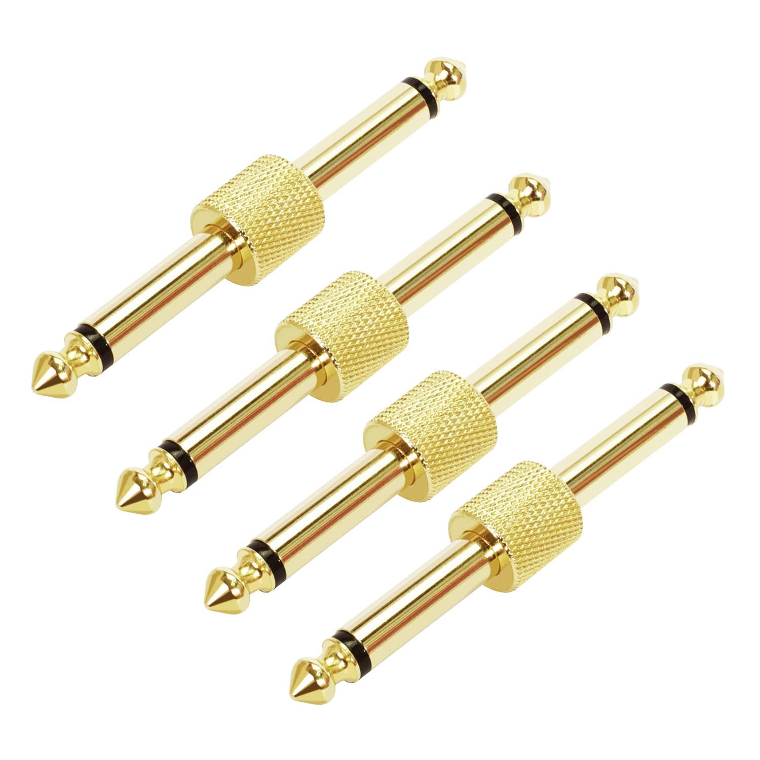 Amuzik Guitar Pedal Coupler Straight Type 1/4 Inch Guitar Pedal Connector 6.3Mm For Effect Pedalboard Space Saving, Gold Planted