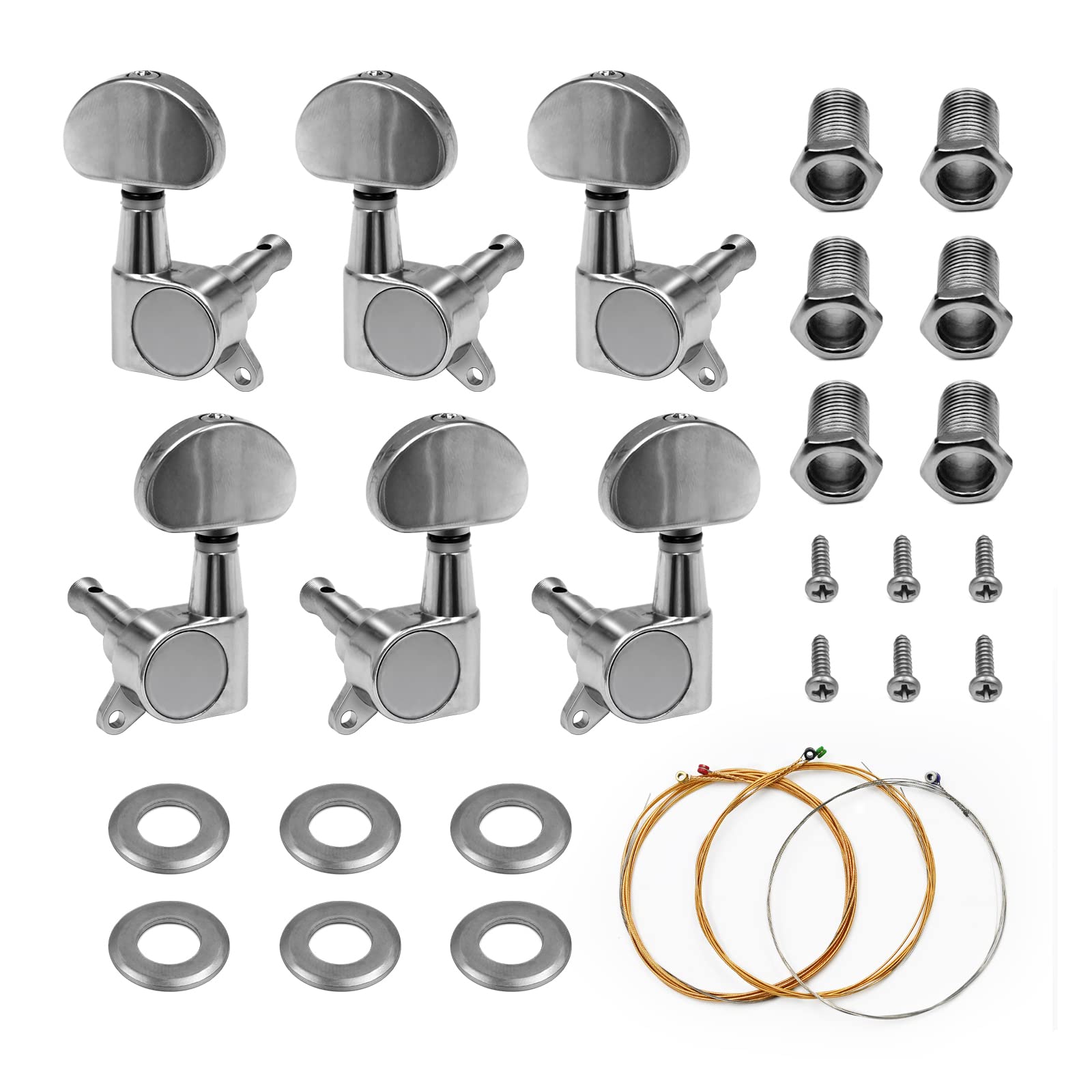 3R3L Guitar Tuning Pegs Sealed Tuners Machine Heads With 6 Strings For Electric Or Acoustic Guitar, Round Button