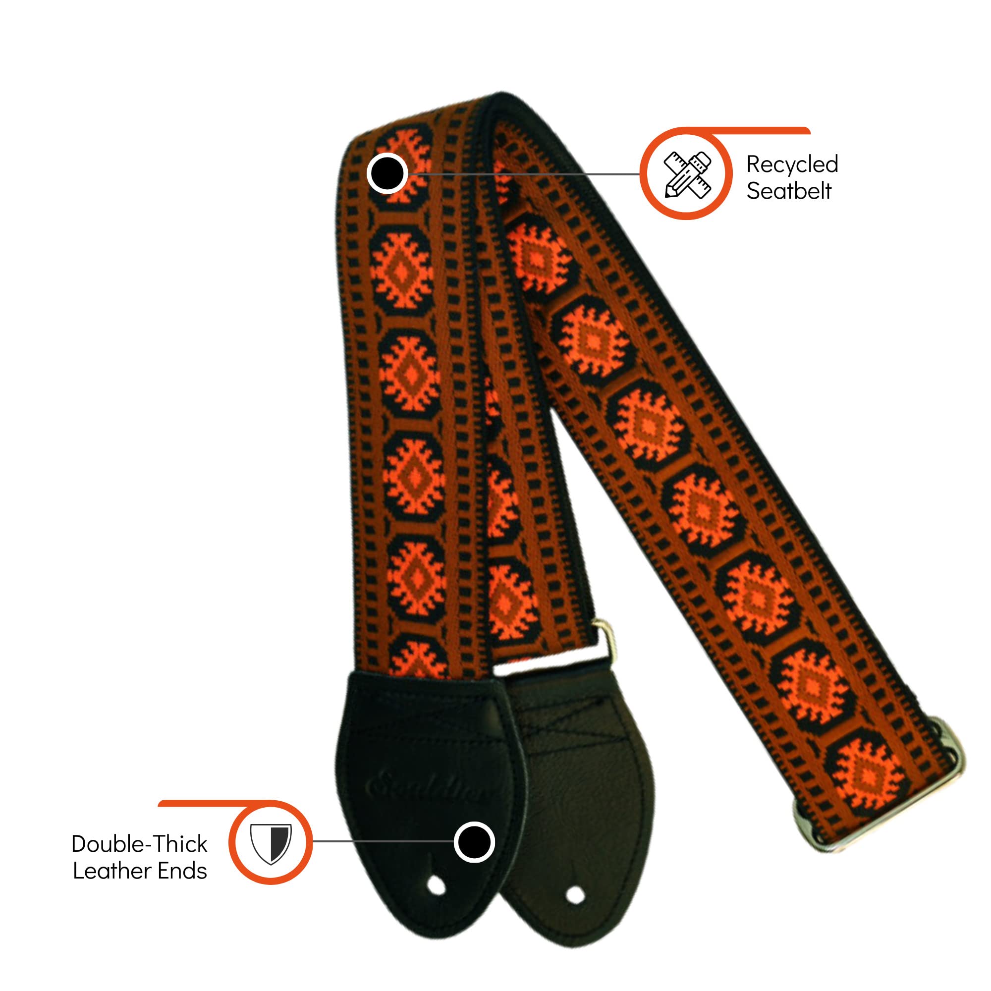 Souldier GS0179BK02BK - Handmade Seatbelt Guitar Strap for Bass, Electric or Acoustic Guitar, 2 Inches Wide and Adjustable Lengt