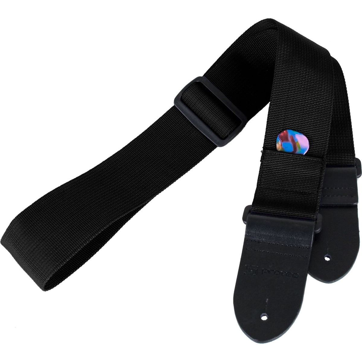 Protec Guitar Strap With Leather Ends And Pick Pocket, Black