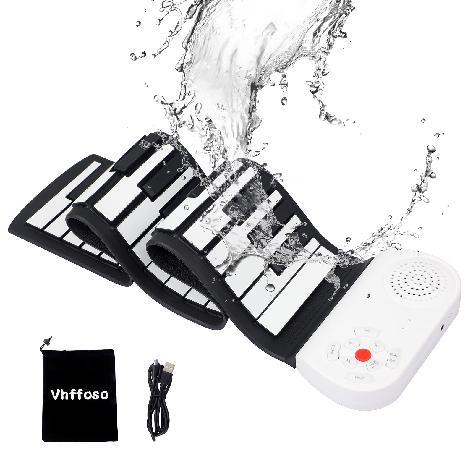 49 Keys Roll Up Piano with Carrying Bag, 8 Different Tones, Built-in Rechargeable Lithium Battery, Built-in 2W Speakers, Portabl