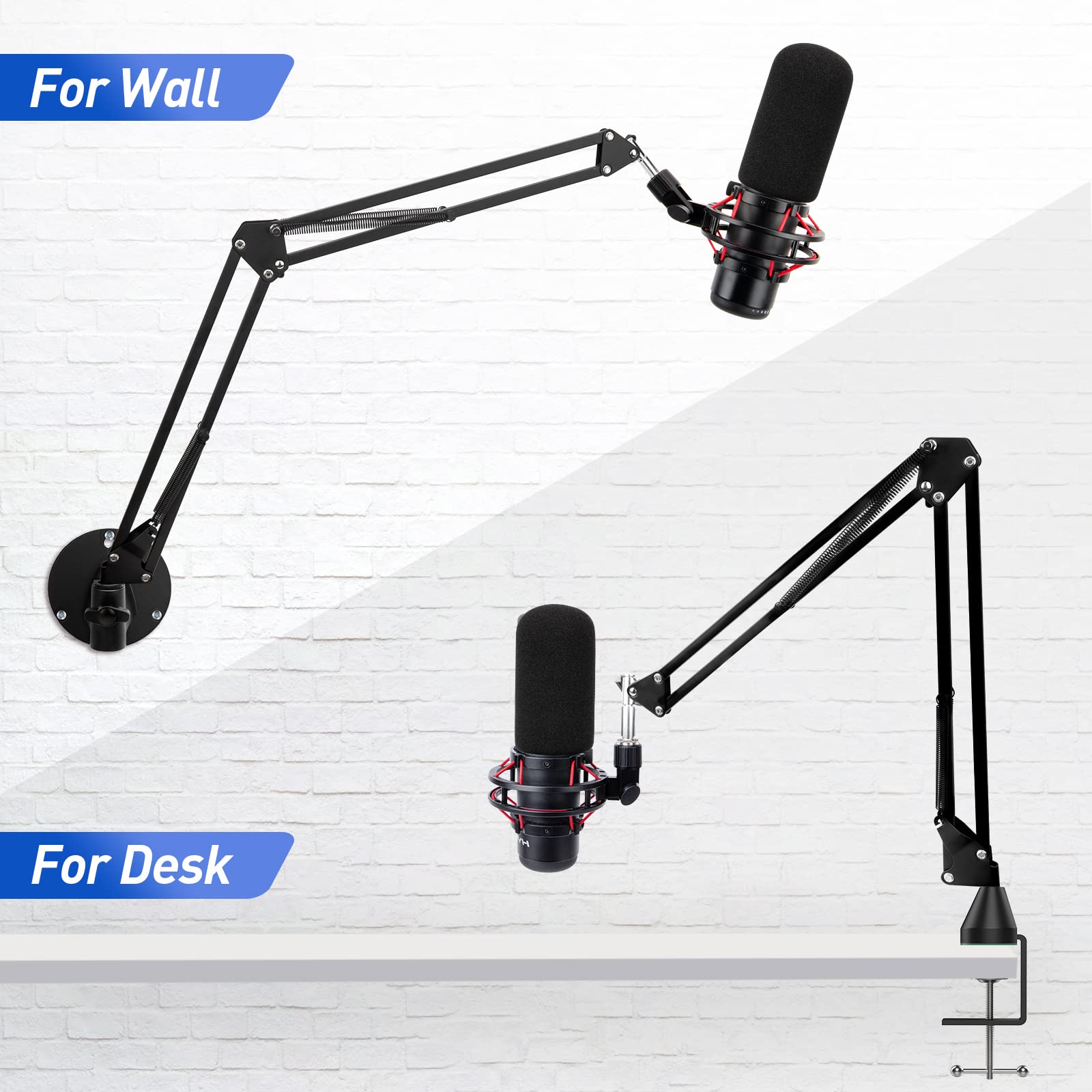SUNMON HyperX QuadCast Boom Arm with Pop Filter - Wall Mount Boom Arm and C Desk Clamp, Scissor Mic Stand Compatible with Hyper
