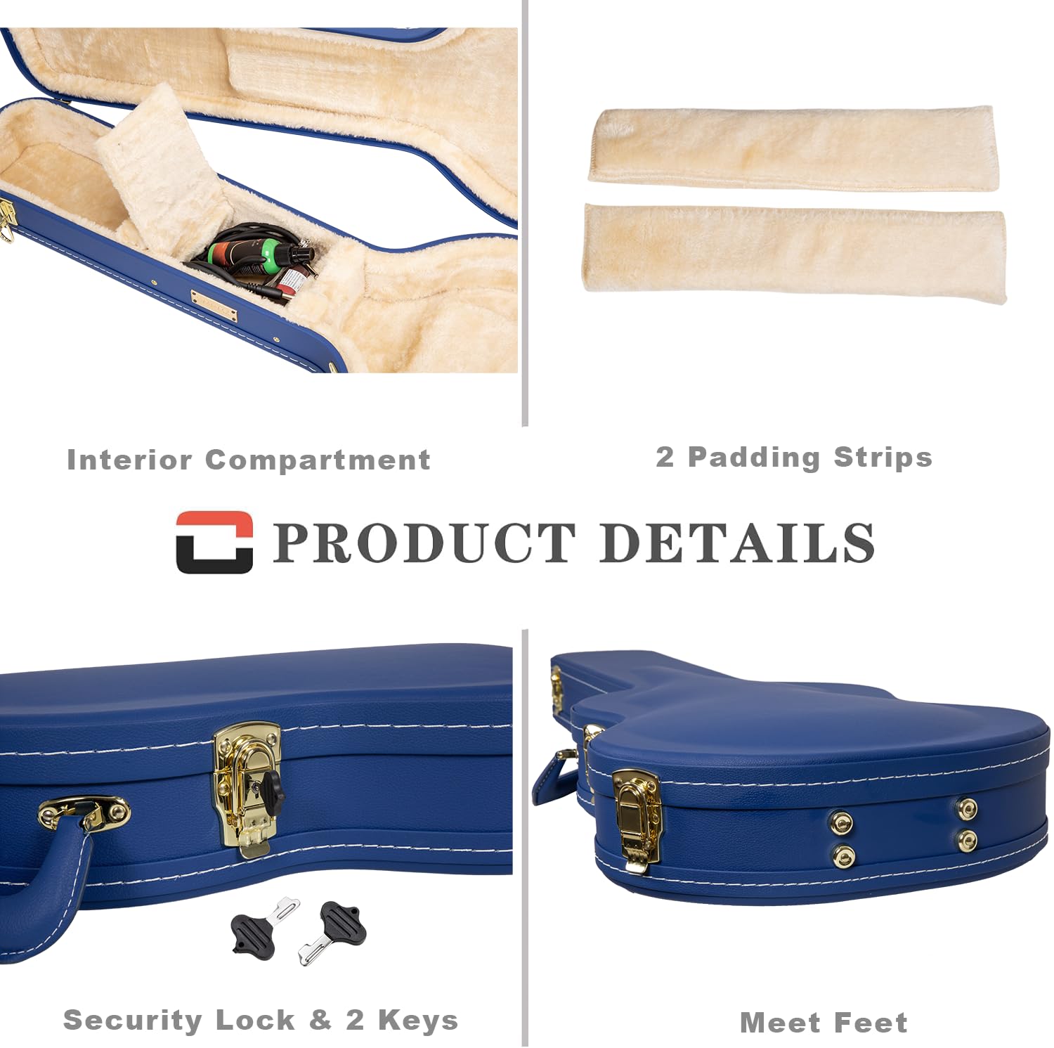 Crossrock Wooden Electric Guitar Case for Gibson SG | Vibrant Blue Faux Leather, Burgundy Velvet Interior, Lock - Designer Serie