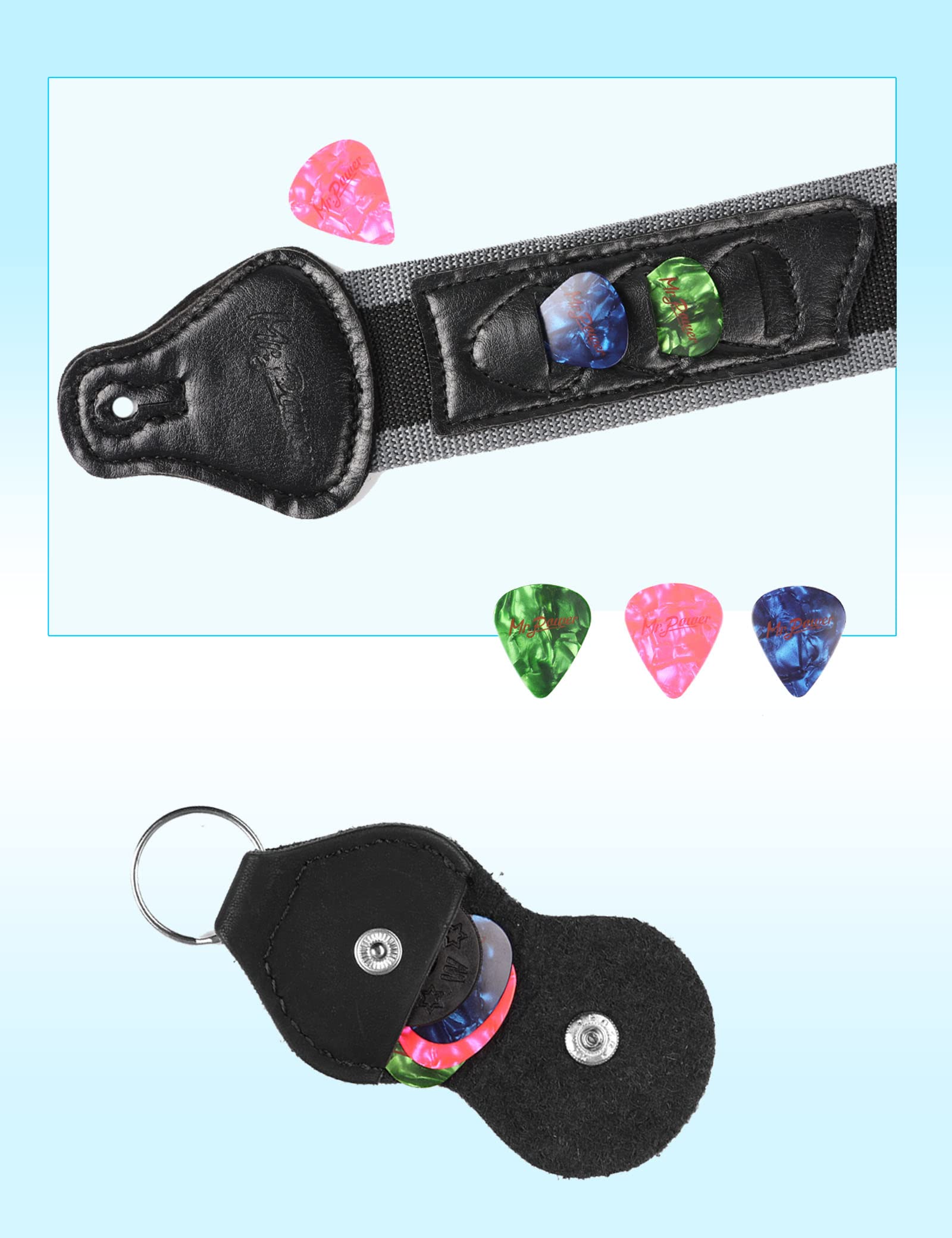 Mr.Power Guitar Strap 36.6in - 65in with 3 Pick Holders for Electric/Acoustic (Nylon Strap with Accessories)