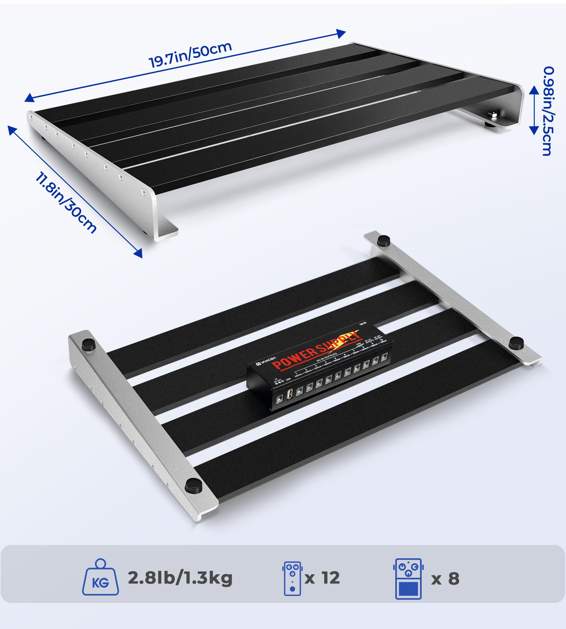 Vangoa Guitar Pedal Board, Aluminium Alloy 2.8lb Light Pedal Board 18.1''   11.8''   1.9'' Sturdy Effect Pedalboard for 8-12 Ped