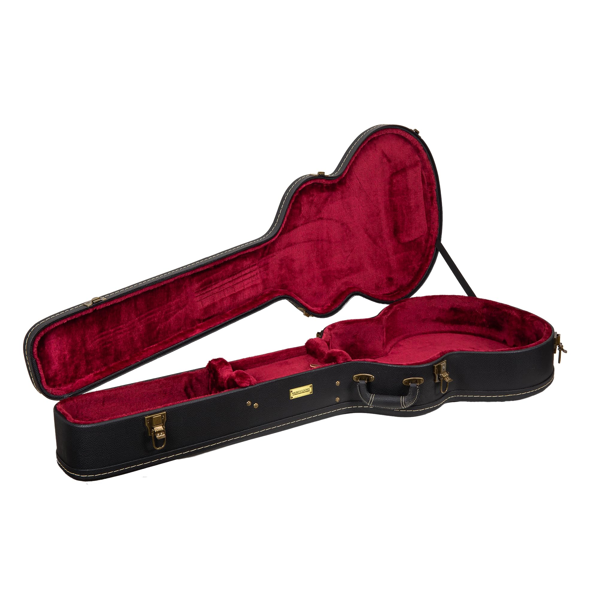 Crossrock Wooden Guitar Case -Fits Acoustic Bass Guitar -Vintage Hardware, Sponge Lining, Metal Feet, Storage Space-Black (CRW52