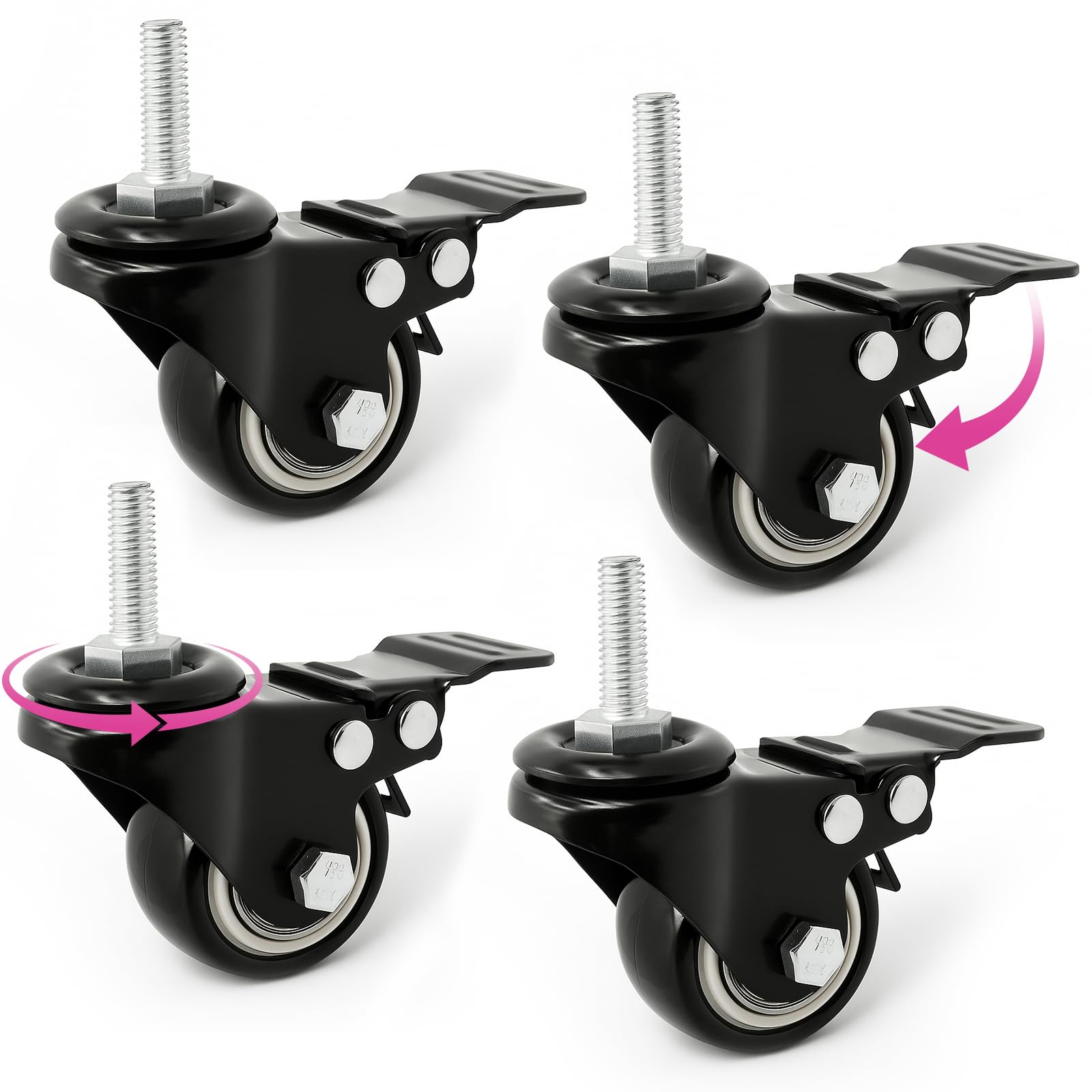 Liquid Stands Keyboard Stand Caster Wheels Set of 4 Replacement Locking Heavy Duty Wheels with Brake - Piano Stand Parts and Acc