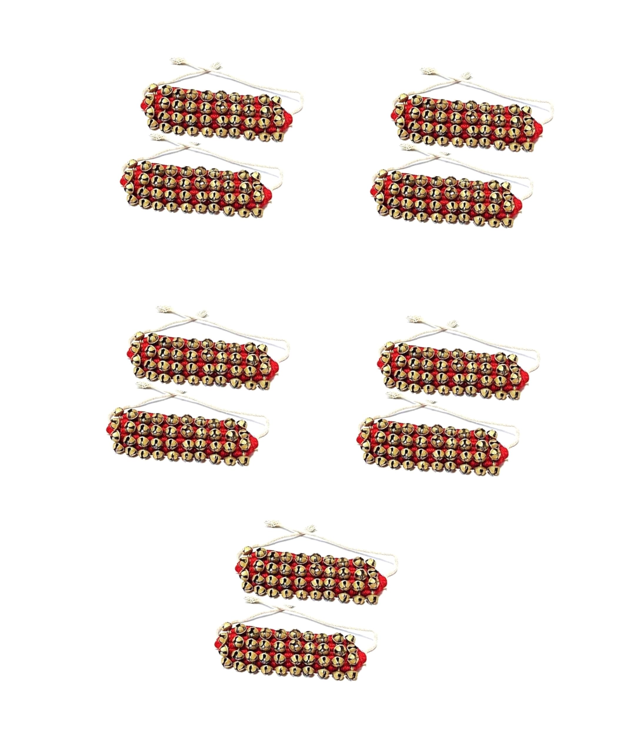 Uapan Brass Ghungroo Anklets Bells (4 Line Pad, Red, 5 Pair)