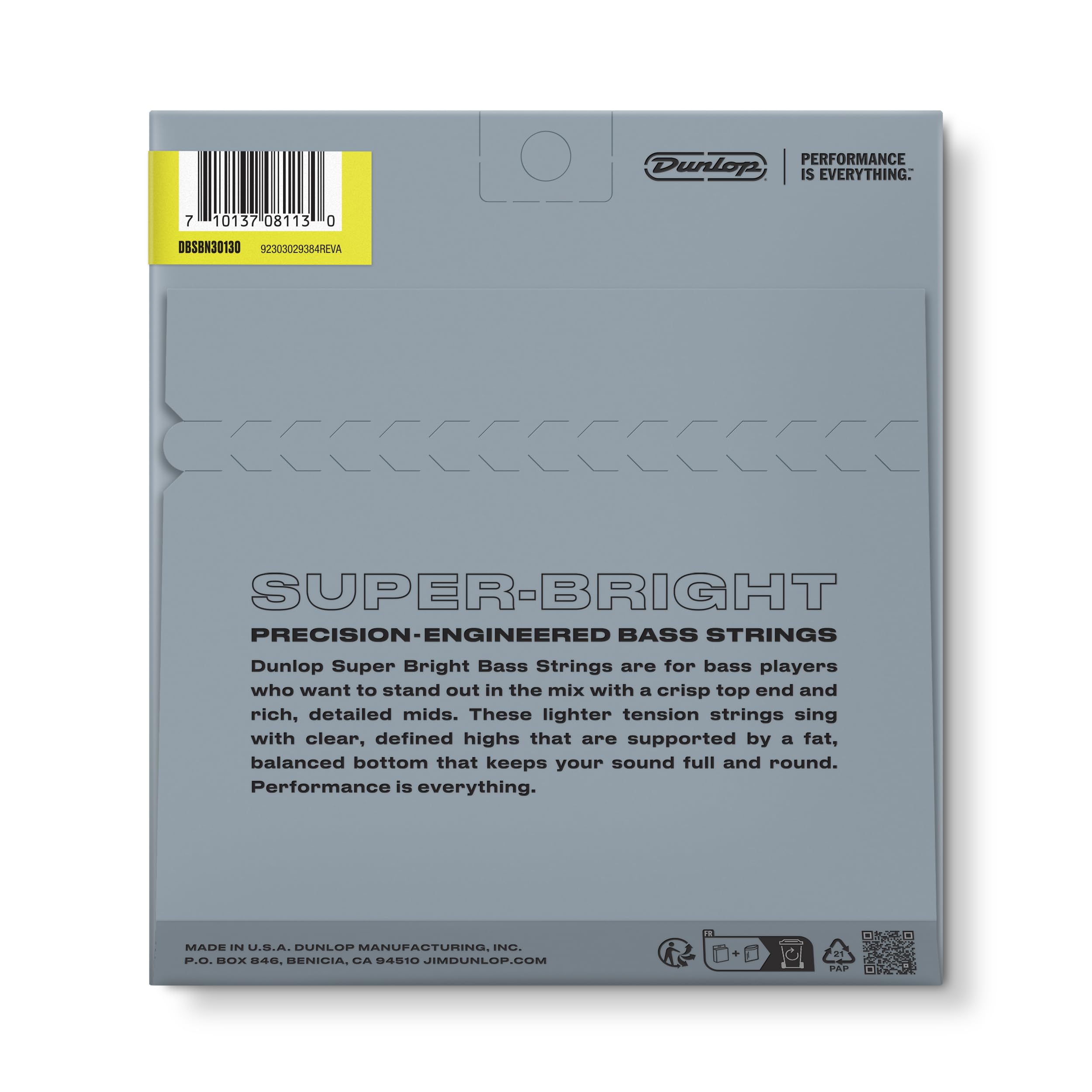 Dunlop DBSBN30130 Super Bright Bass Strings, Nickel Wound, Medium.030-.130, 6 Strings/Set