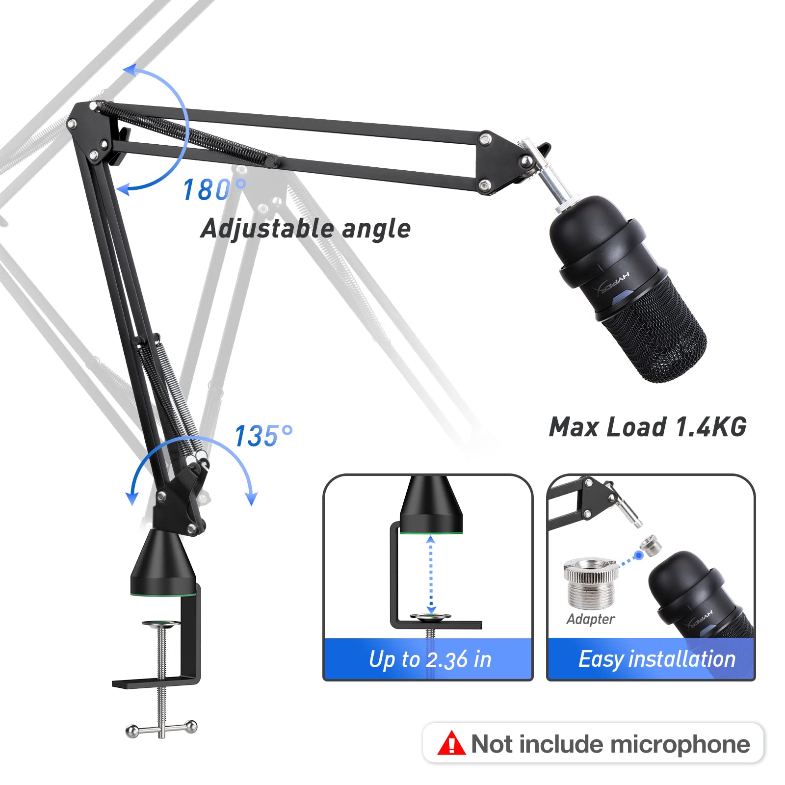 SoloCast Boom arm for HyperX, Microphone Stand for HyperX SoloCast - Mic arm Upgrade C Desk Clamp, 2 Cable Ties, Mic Cover Compa