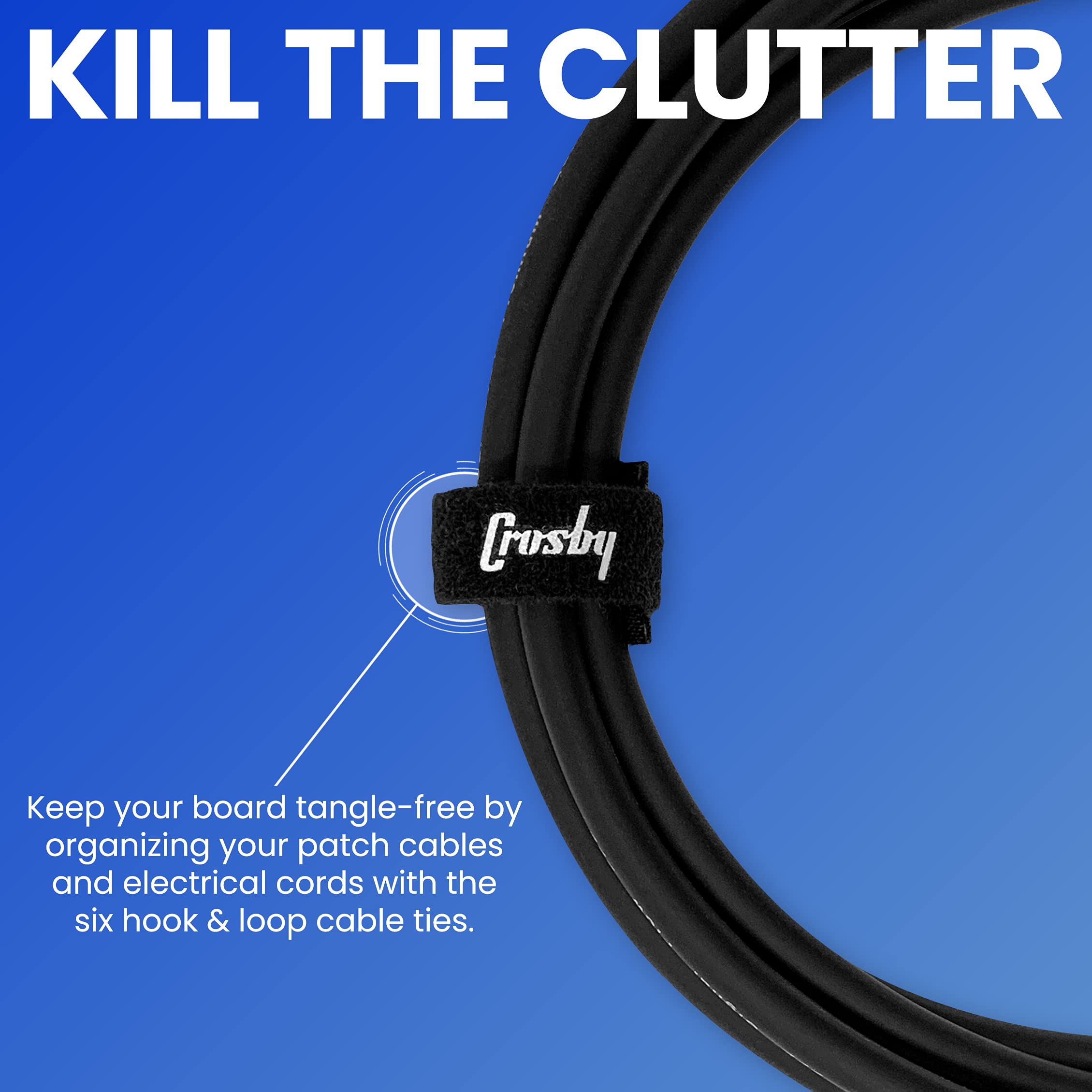 Crosby Pedalboard Grip Kit - 10 Feet (3m) of Heavy Duty Hook & Loop Tape Plus 6 Reusable Cable Ties for Guitar or Bass Pedal Boa