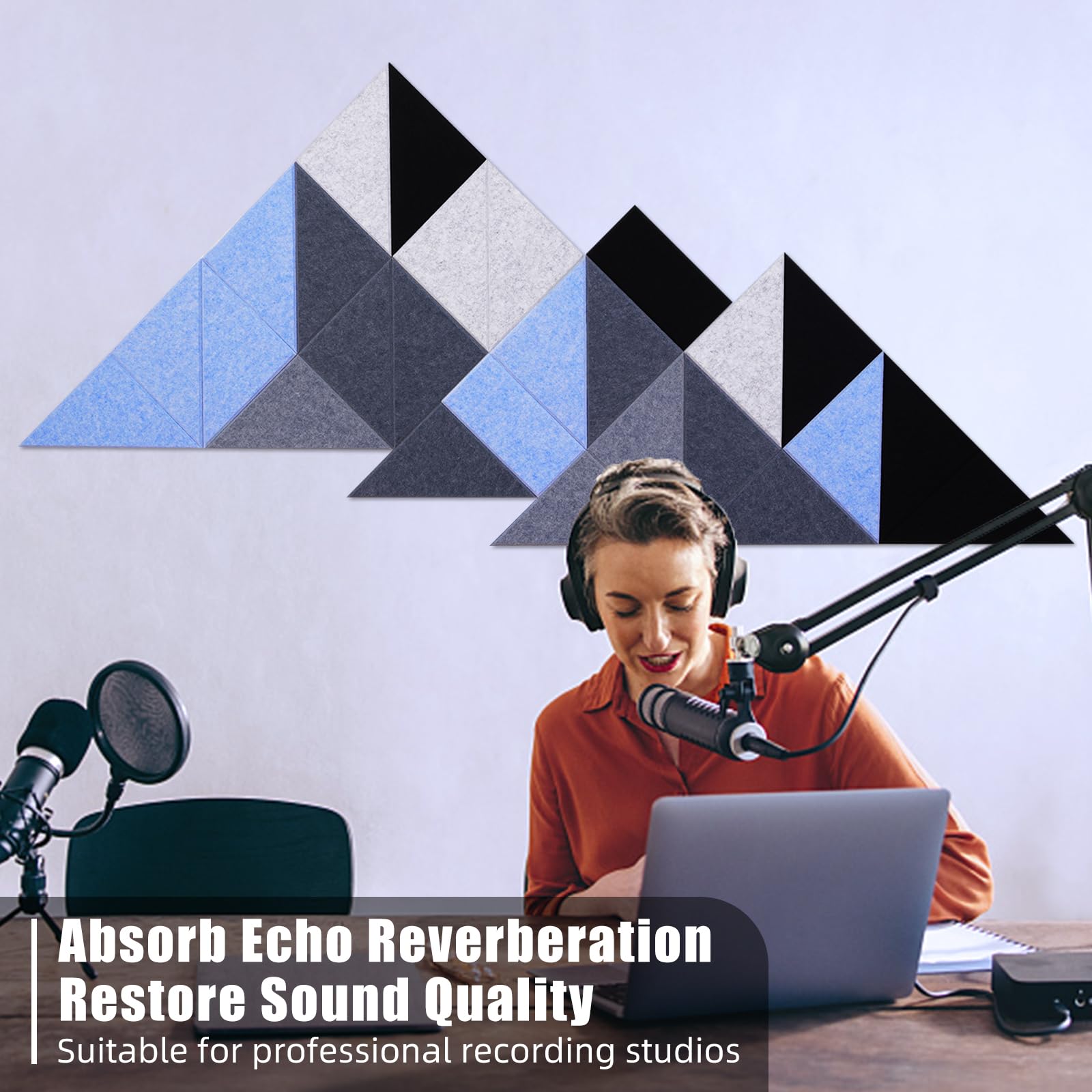 Tutmyrea 26 Pack Self-Adhesive Triangular Acoustic Panels, 96''X37.5'' Sound Absorbing Panels, Wall Decoration Art Soundproof Wa