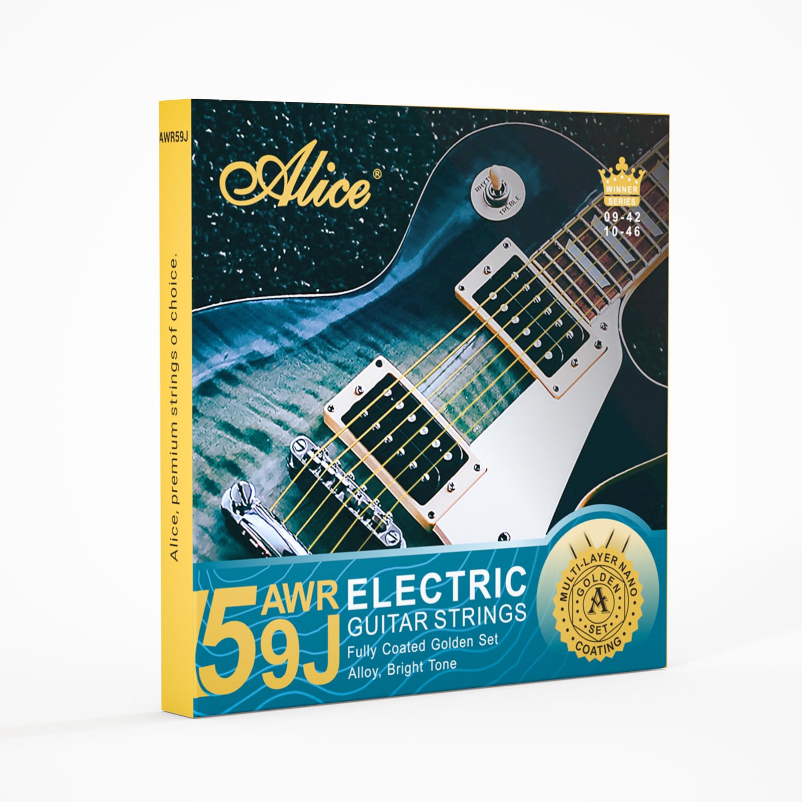 Alice Coated Electric Guitar Strings With Alloy Steel Winding - Gold Polished For Smooth Feel And Warm, Bright Tone, Ball End Wi