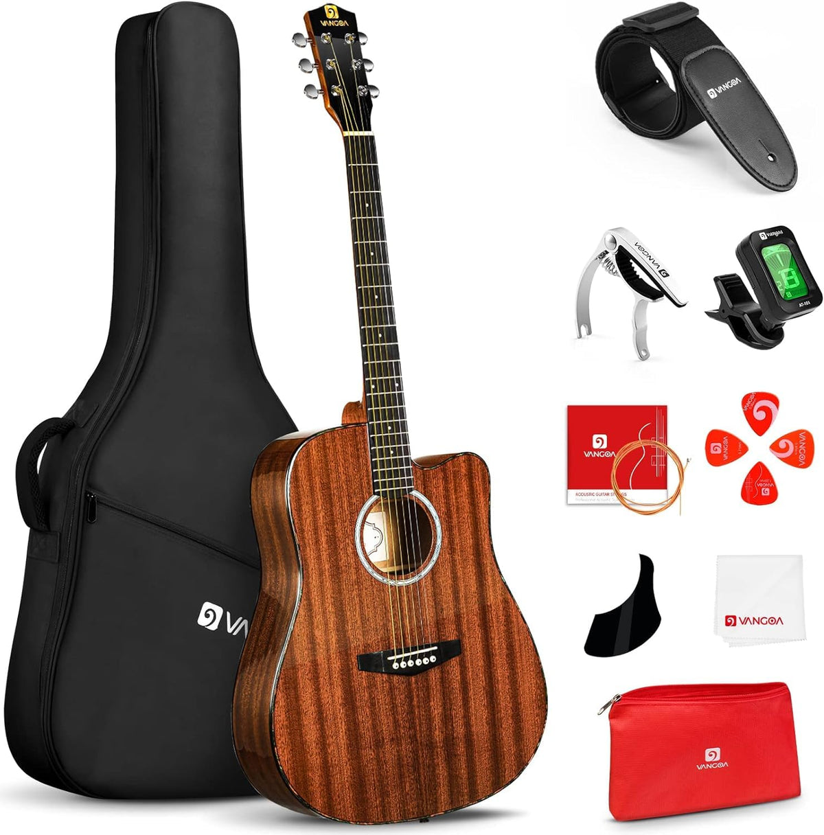 Acoustic Guitar, Cutaway Acoustic Guitar Dreadnought Full Size 41 Inch Acustica Guitarra Bundle With Gig Bag For Beginners Adult