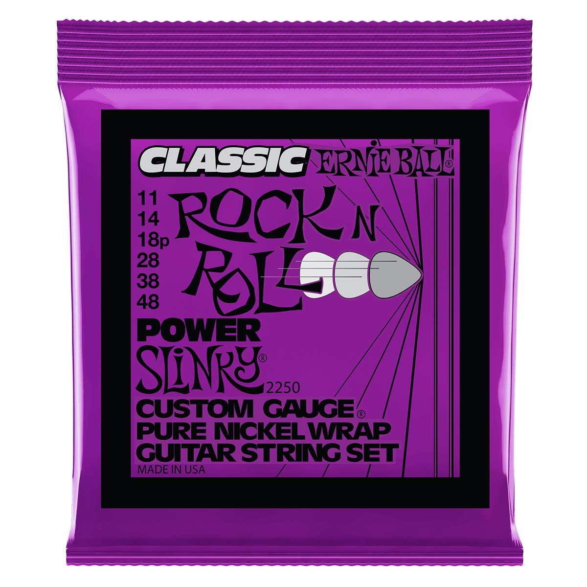Ernie Ball Power Slinky Classic Pure Nickel Electric Guitar Strings, 11-48 Gauge (P02250)