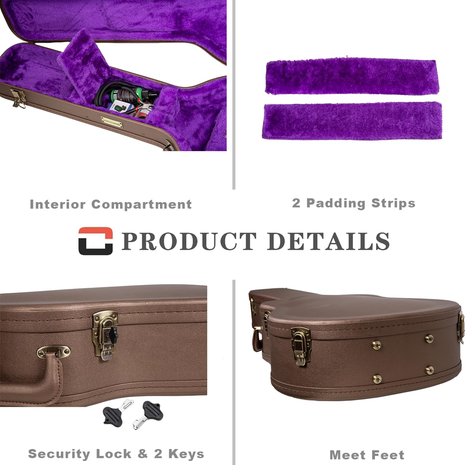 Crossrock Wooden Electric Guitar Case for Gibson SG | Chocolate Brown Finish, Purple Velvet Interior, Lock - Designer Series