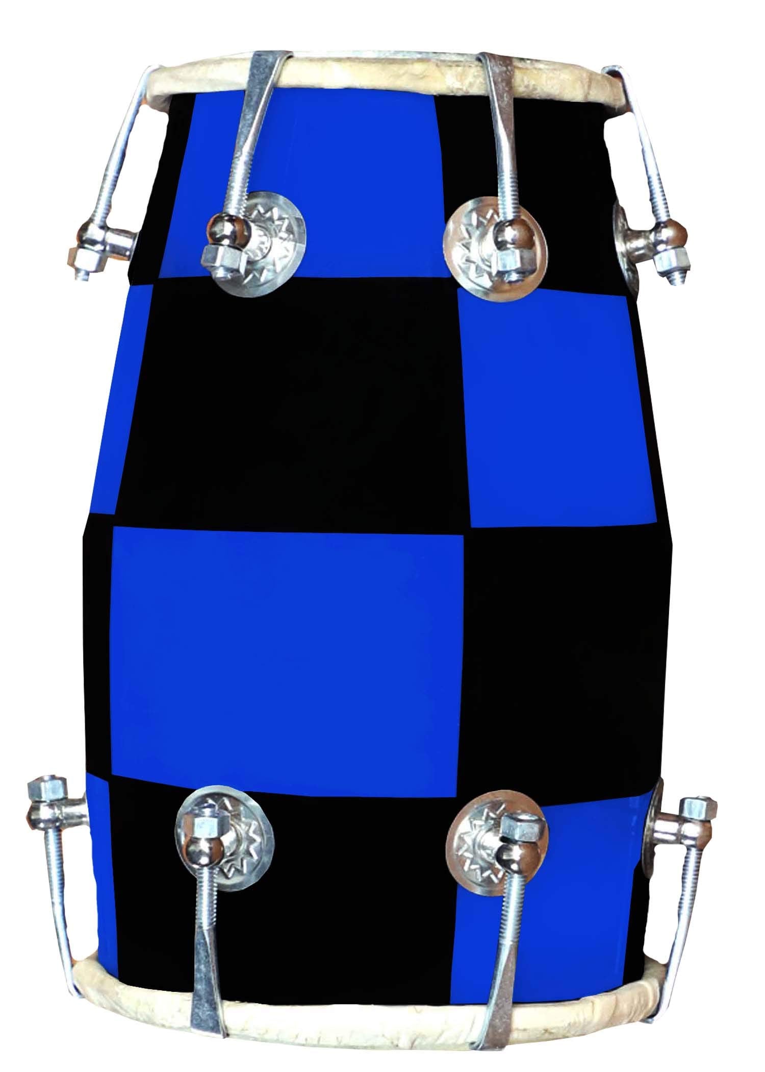 Gt Manufacture Handmade Wooden 14 Baby Dholak Nut & Bold With Beautiful Chack Desine (Blue)