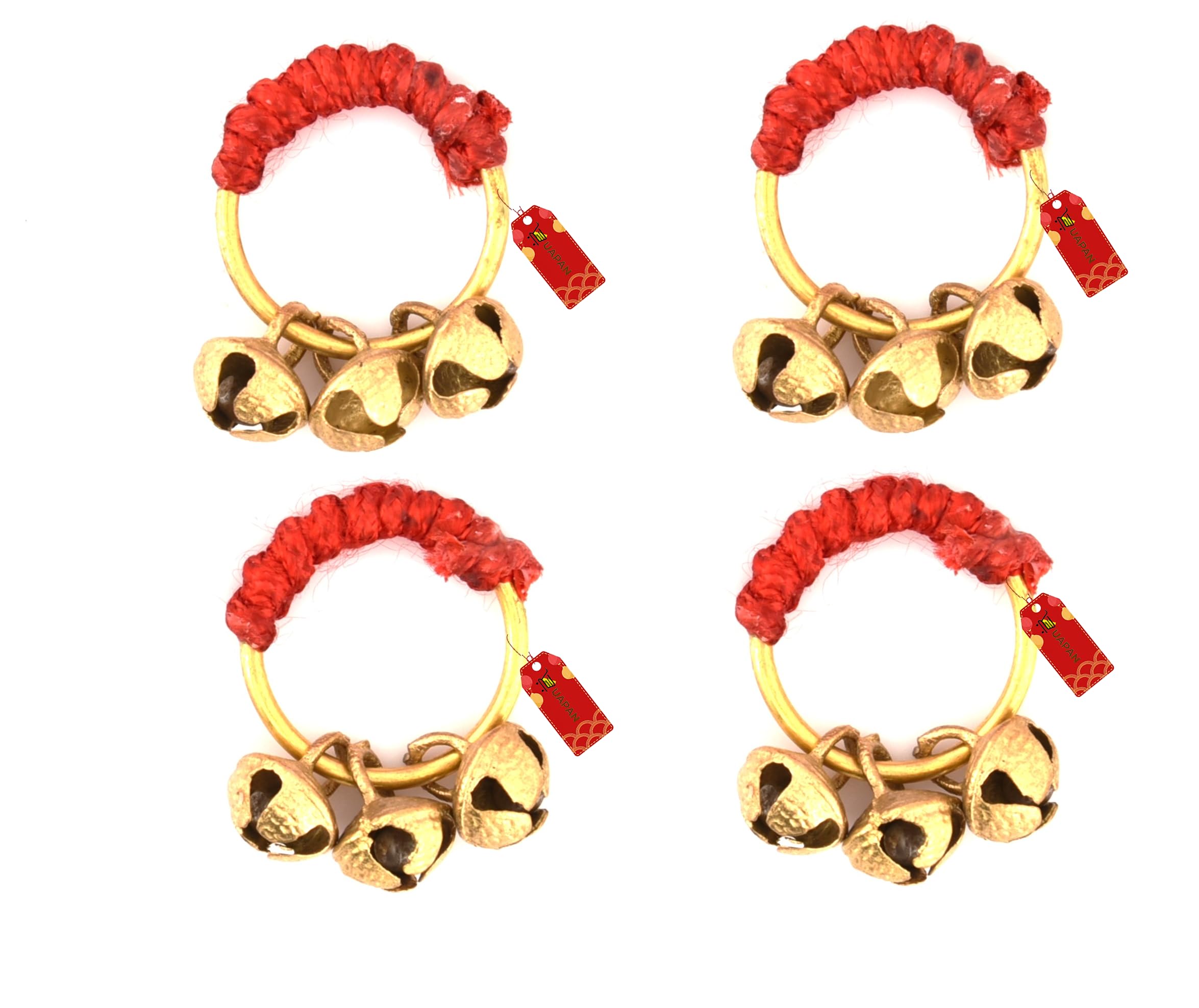 Uapan Brass Ghungroo Kadi Fingers For Puja Aarti Hand Finger Clapping Ring Cymbals Pooja Bhajan Set Pair Musical Instrument(Red 