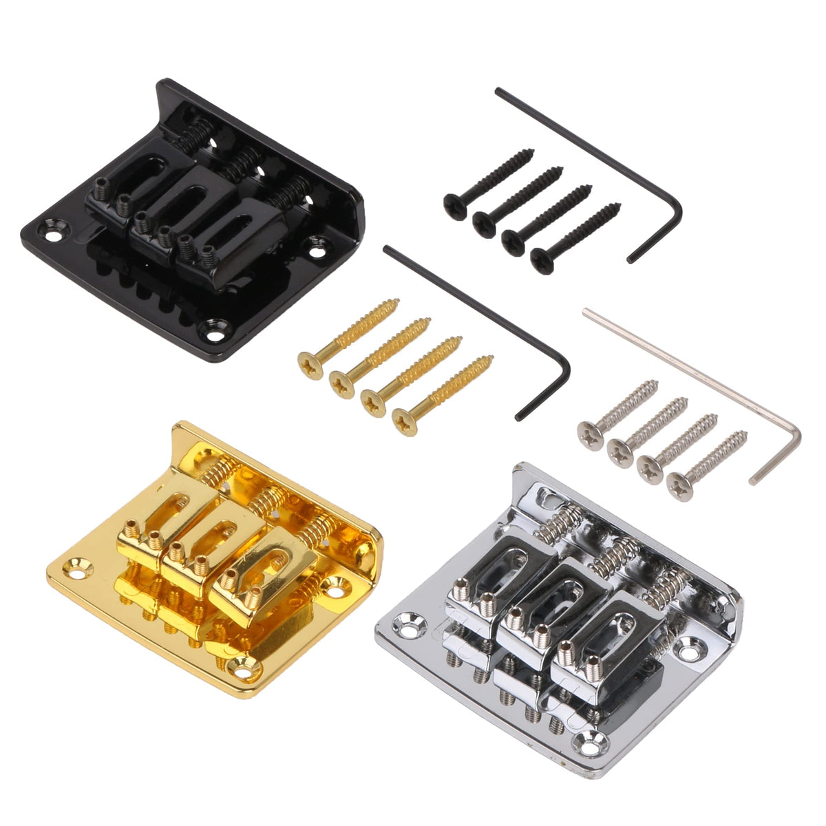 Bqlzr 3 String Guitar Hard-Tail Tailpiece Bridge,Zinc Alloy Electric Guitar Hardtail Bridge With Screws & Wrench Electric Guitar