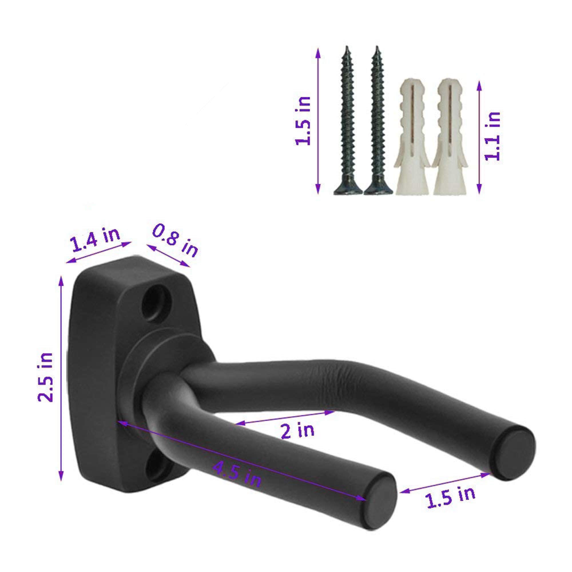 Guitar Wall Mount Hanger 2 Pack Black Guitar Hanger Wall Hook Holder Stand Display with Screws - Easy To Install - Fits All Size