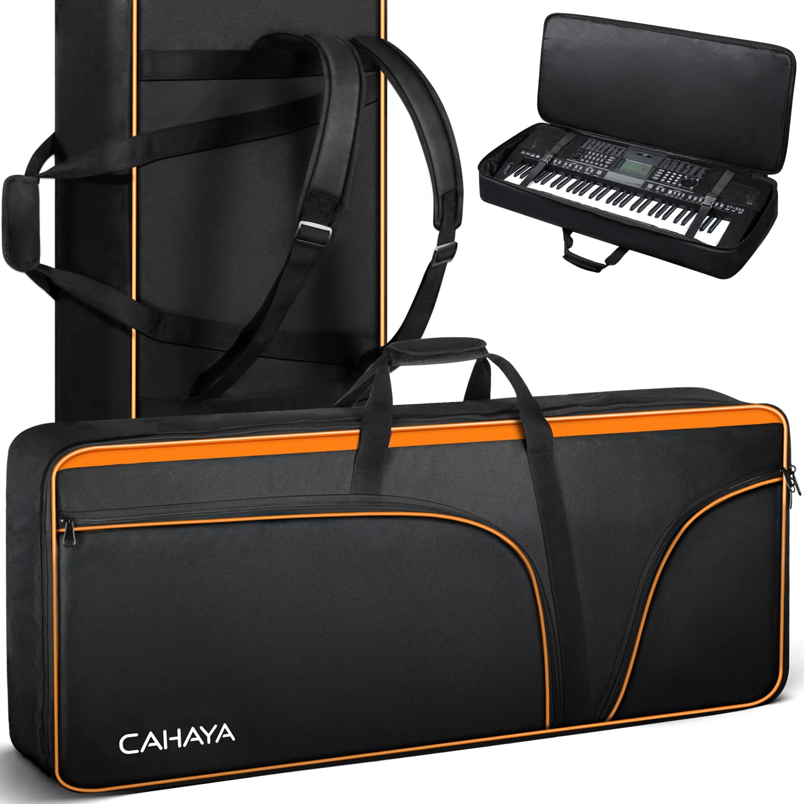 CAHAYA 61 Key Keyboard Case Electric Keyboard Piano Gig Bag Portable 600D Oxford Cloth 12mm/0.5inch Thick Padded Case with Side 