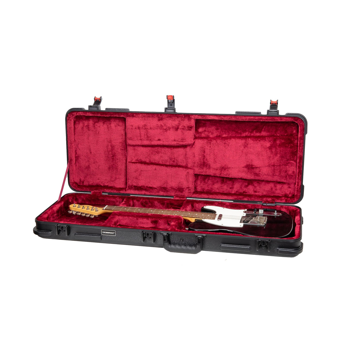 Crossrock Abs Electric Guitar Flight Case For Stratocaster & Telecaster | Black Matte Finish, Burgundy Velvet Interior, Tsa Lock