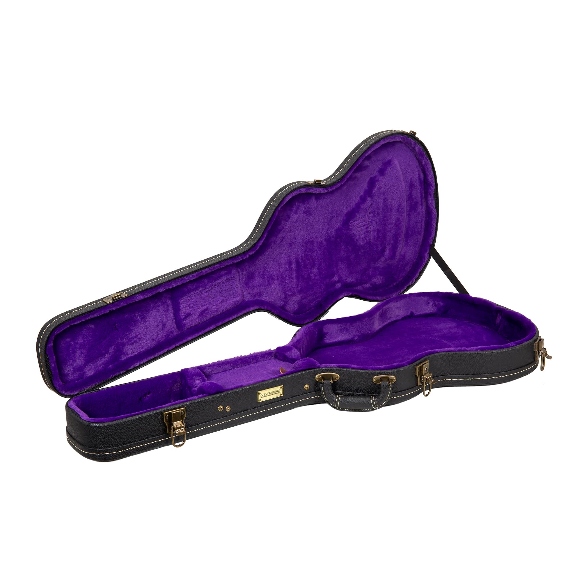 Crossrock Wooden Guitar Case -Fits PRS SE Hollowbody Guitars -Vintage Hardware, Sponge Lining, Metal Feet, Storage Space-Black (