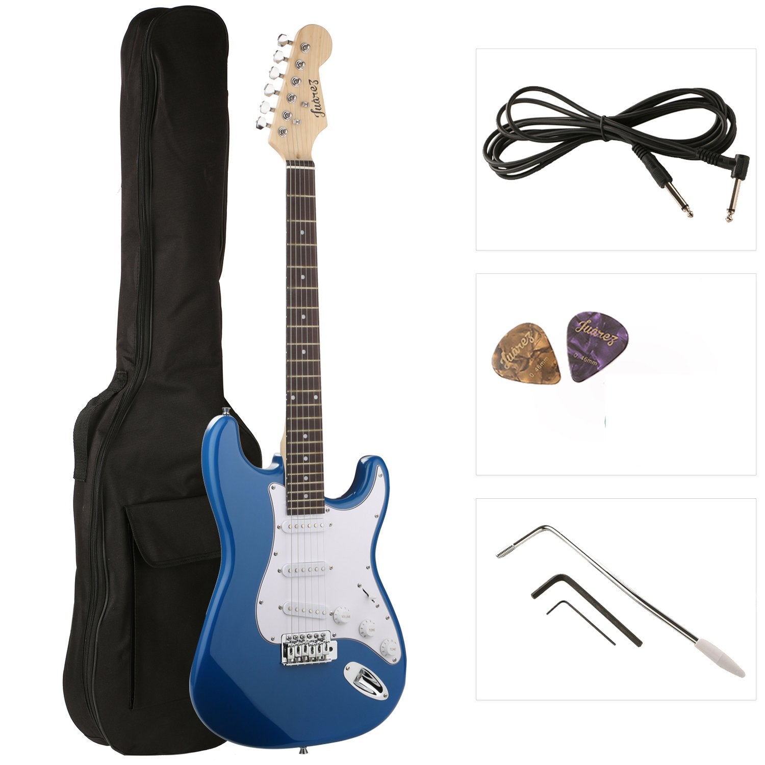 Juarez Jrz-St38-Bl Electric Guitar Kit, Right Handed Blue With Case/Bag And Picks