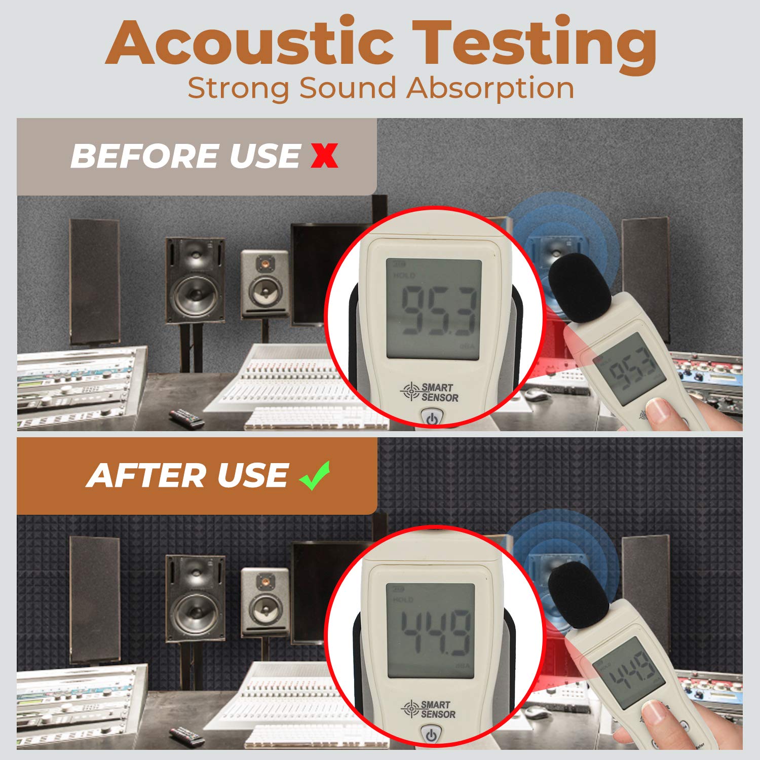 24 Pack-12 x 12 x 2 Inches Pyramid Designed Acoustic Foam Panels, Sound Proof Foam Panels Black, High Density and Fire Resistant