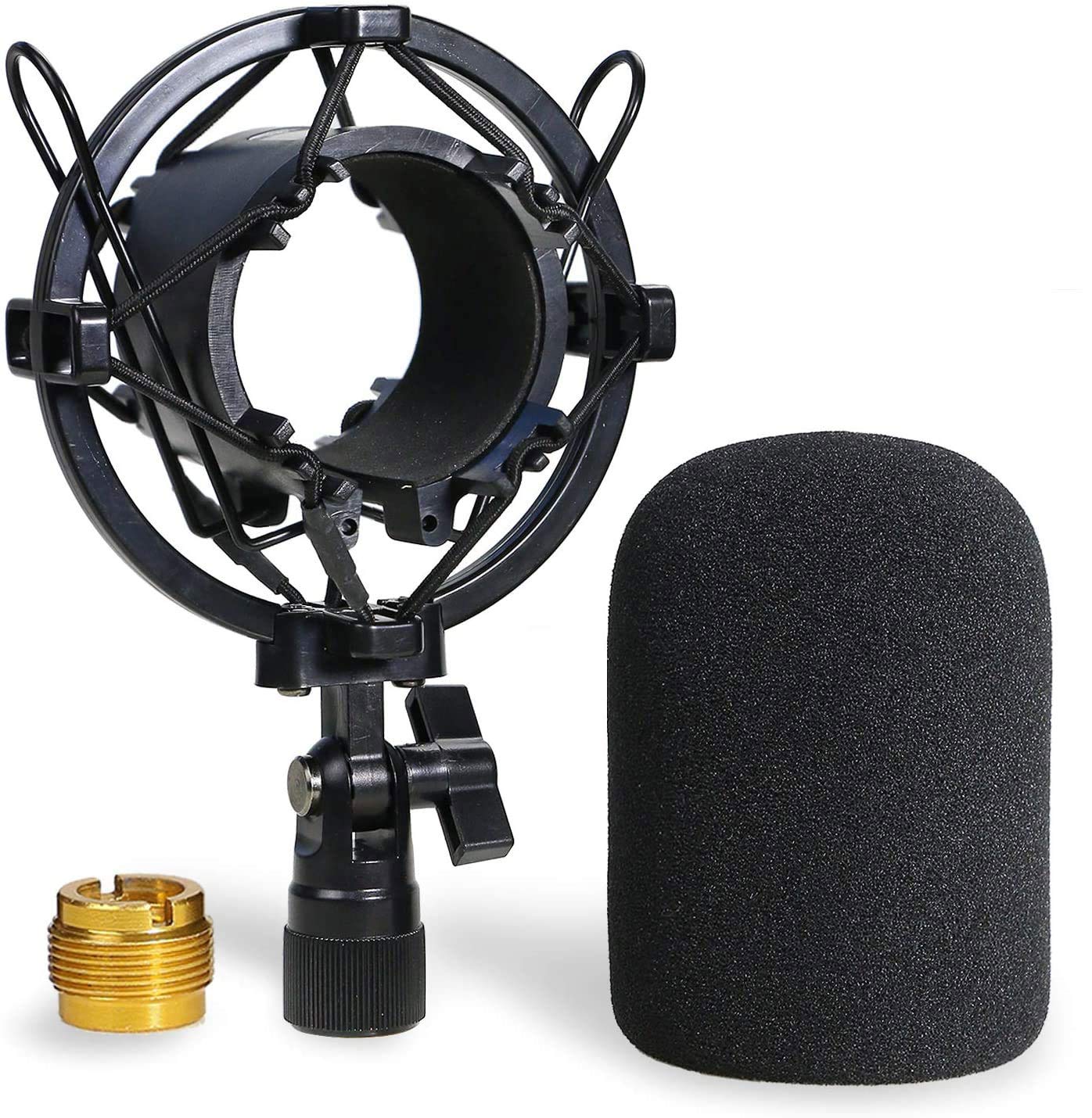 AT2020 Shock Mount with Pop Filter - Foam Windscreen with Microphone Shockmount Reduces Vibration Noise and Blocks Out Plosives 