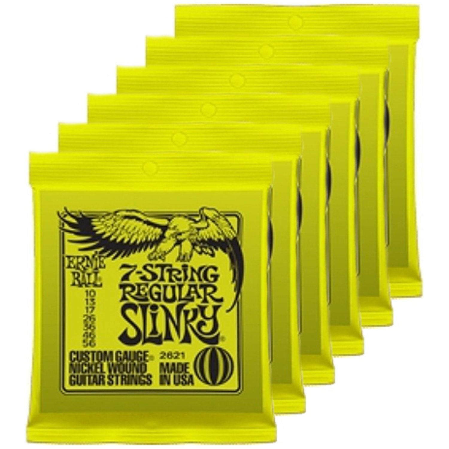 6 Sets of Ernie Ball 2621 7 String Regular Slinky 10-56 Guitar Strings