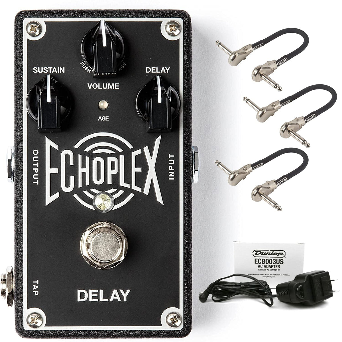 Briskdrop Dunlop Ep103 Echoplex Delay Guitar Effects Pedal Bundle With 3 Mxr Patch Cables And Dunlop Power Supply, Ep103Bundle