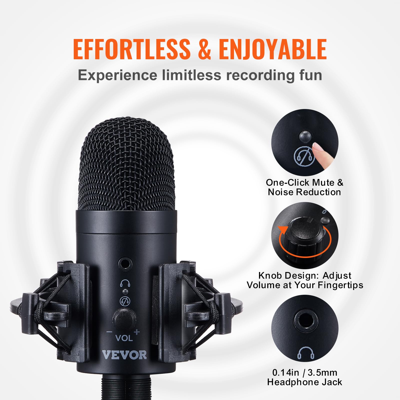 VEVOR USB Microphone, 192kHz/24-bit, Professional Condenser Microphone Kit, with Boom Arm Stand Pop Filter Shock Mount Mute Butt