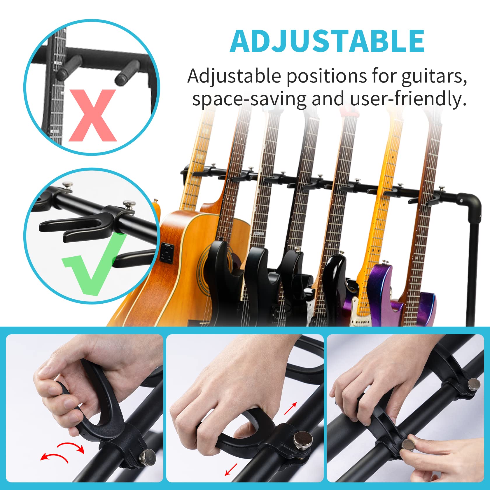 GUITTO Multi Guitar Rack Stand Foldable Universal Display Rack Portable Guitar Holder for Band Stage Bass Acoustic Guitar -7 Hol
