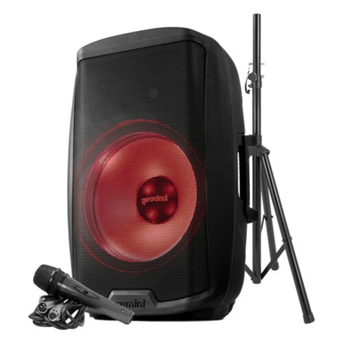 Gemini Sound As-2115Bt-Lt-Pk 2000 Watt Led Lit 15 Inch Woofer Professional Active Bluetooth Dj Pa Speaker, Stand, Mic And Remote