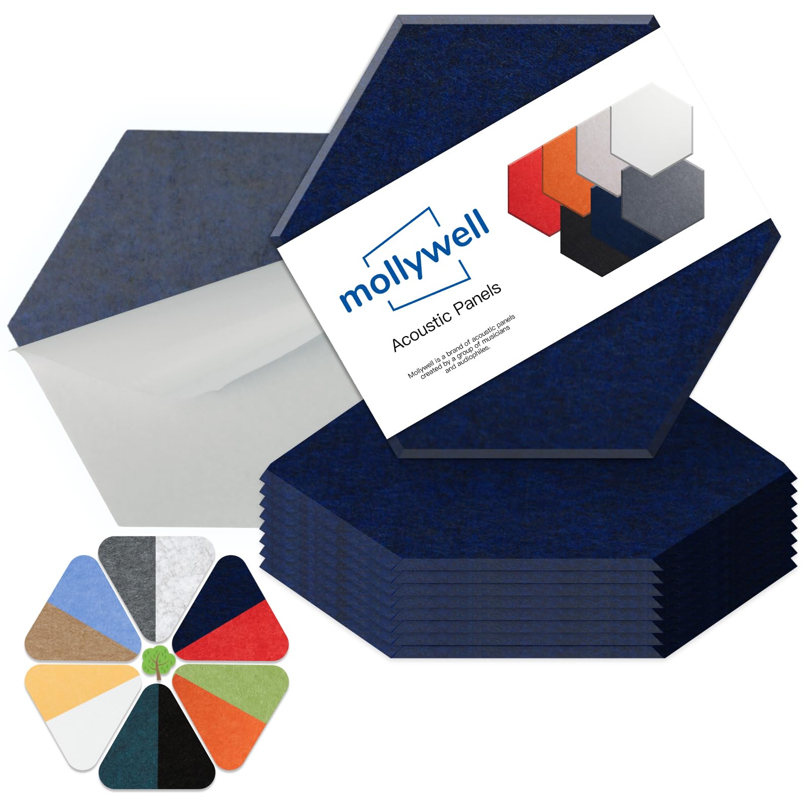 Mollywell Hexagon Acoustic Panels, High Density, Soundproofing, Decorative Noise Reduction Felt Wall Tiles For Ceilings, Home Of