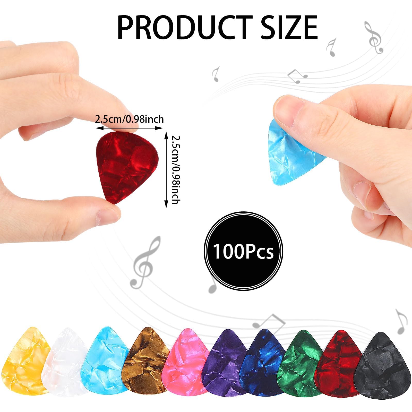 DECYOOL 100pcs Guitar Picks in Gradient Color,3 Different Thickness Celluloid Guitar Picks,Metal Guitar Picks for UKulele,Electr