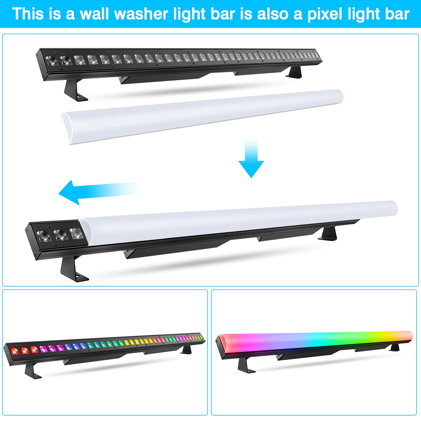 LED Stage Wash Light Bar - OPPSK 120W 36LEDs RGBW DMX Light Bar with Detachable Cover Chasing Function 41 Static Colors & 56 Sho