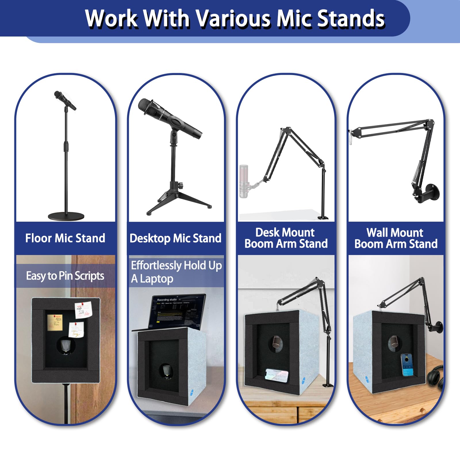 TroyStudio Enclosed Vocal Booth, Portable Microphone Isolation Shield, Foldable Reflection Filter with Acoustic Foam & Panels, R