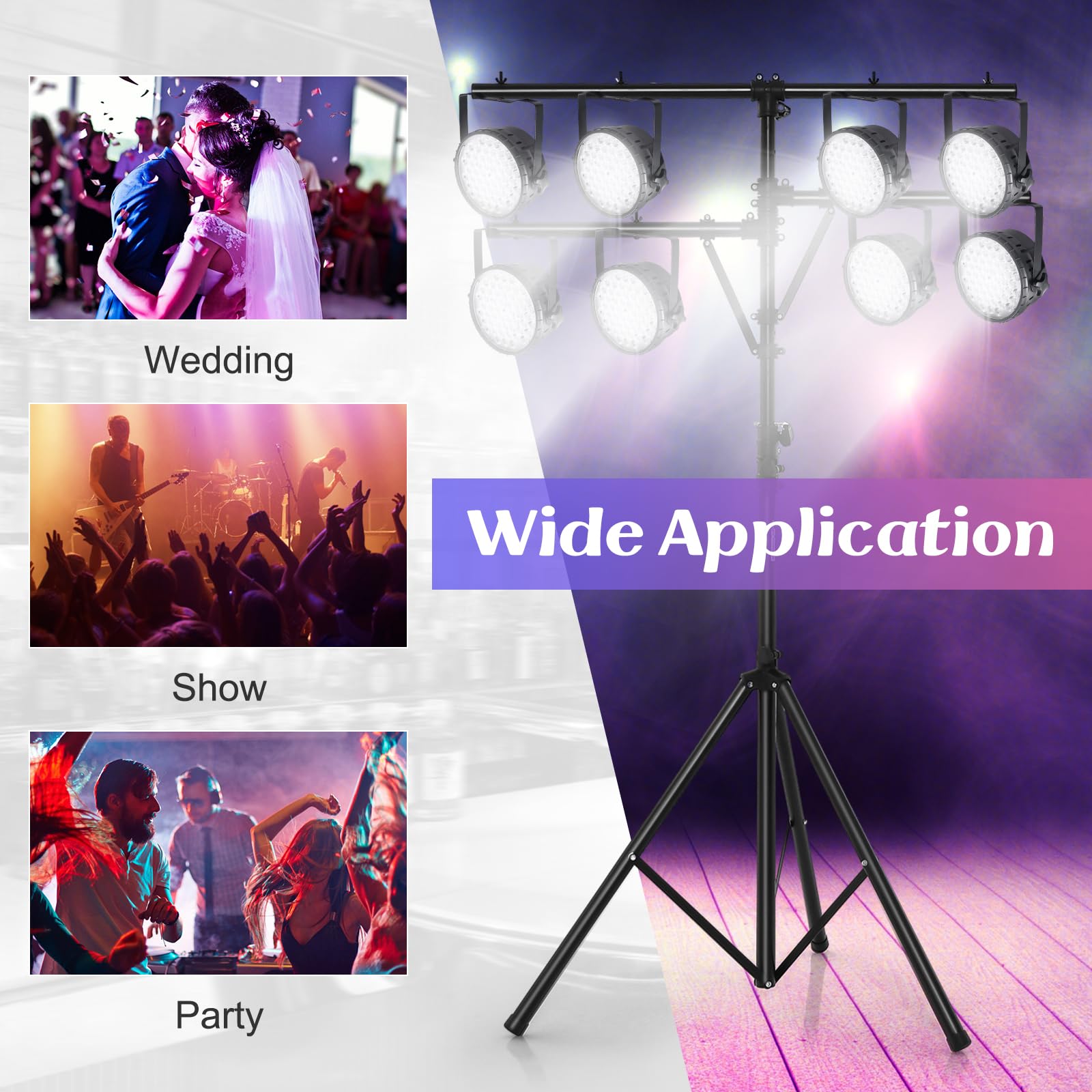 S AFSTAR Pro Audio Tripod, Multi Arm Tripod w/ 6.1-11.5 FT Adjustable Height, Portable T Bar Lighting Stand w/ 100 LBS Capacity,