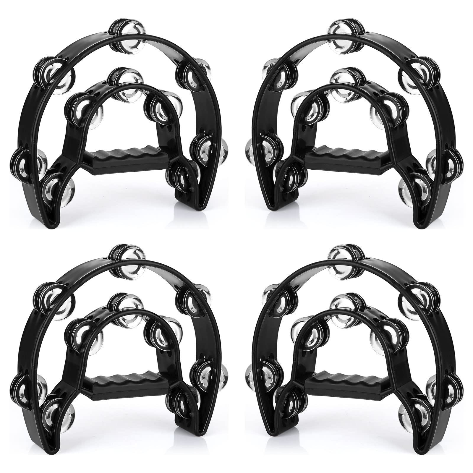 EOEXN 4 Pack 10 Half Moon Musical Tambourine Black Metal Jingles Hand Held Percussion Drum - Double Row, Plastic Musical Percuss
