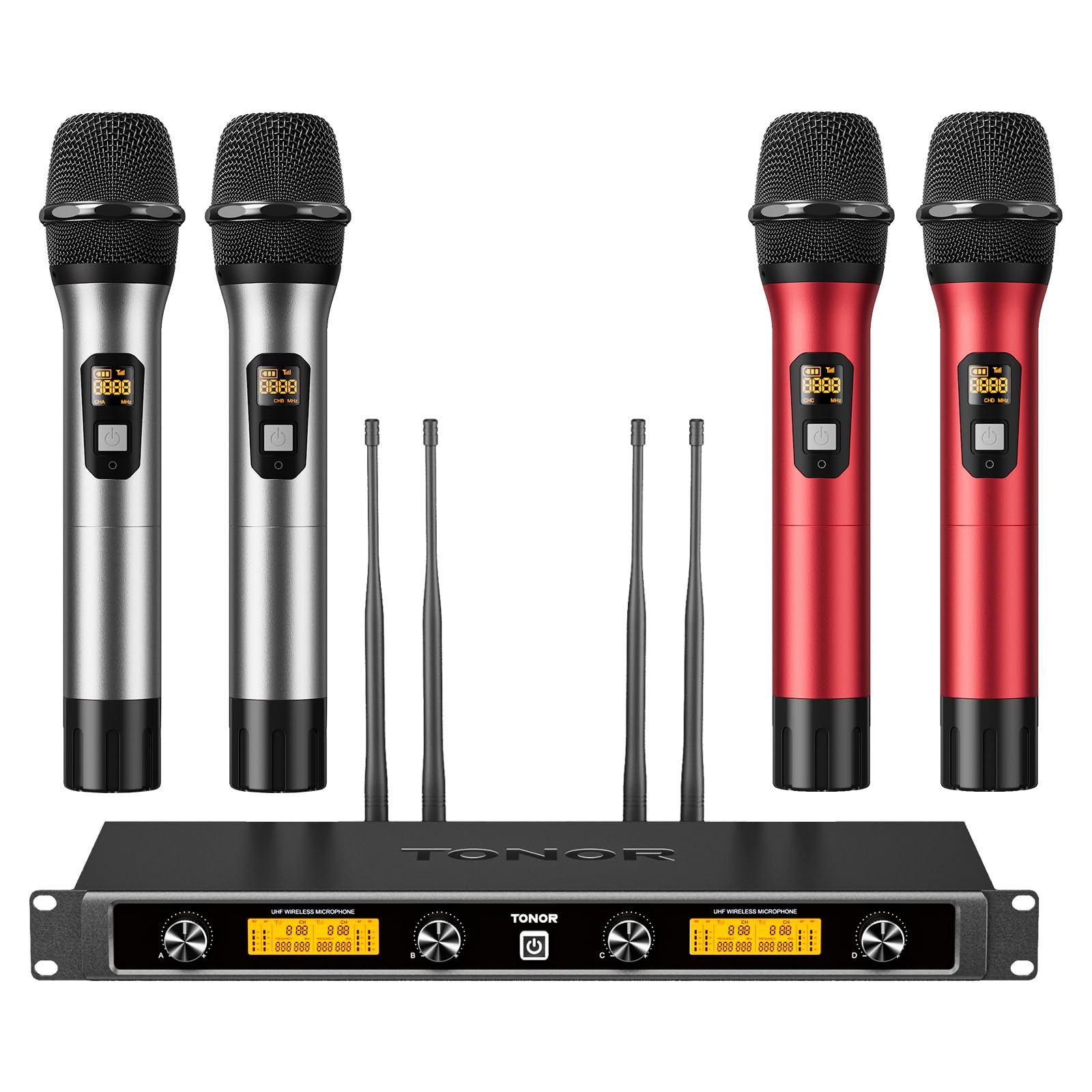 Tonor Wireless Microphones System With 4X10 Channels Dynamic Handheld Mics 4 Antennas For 295Ft Long Distance Mic With Adjustabl